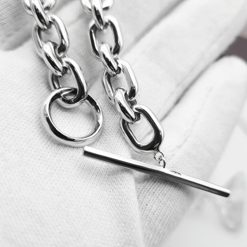 925 Sterling Silver Chunky Link T-Bar Bracelet