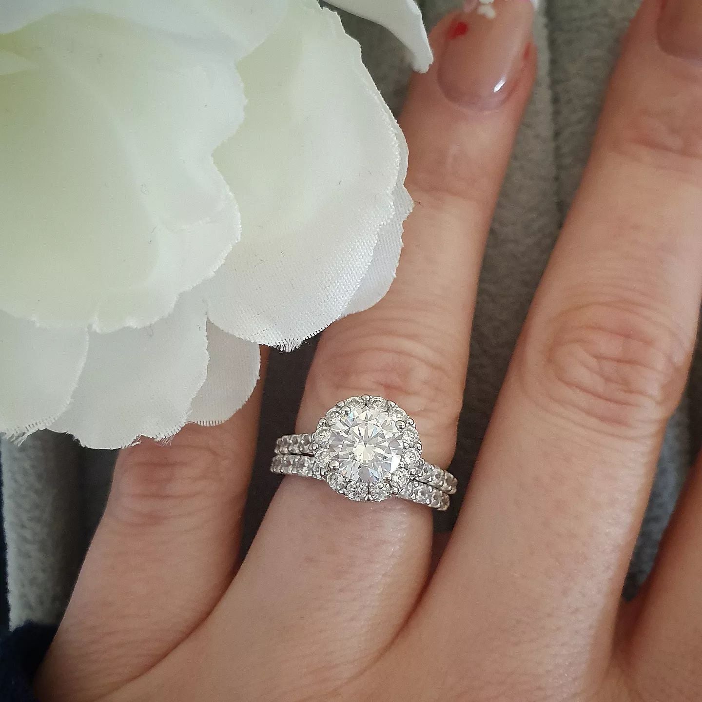 925 Sterling Silver Round Halo Bridal Set Cz Ring Set