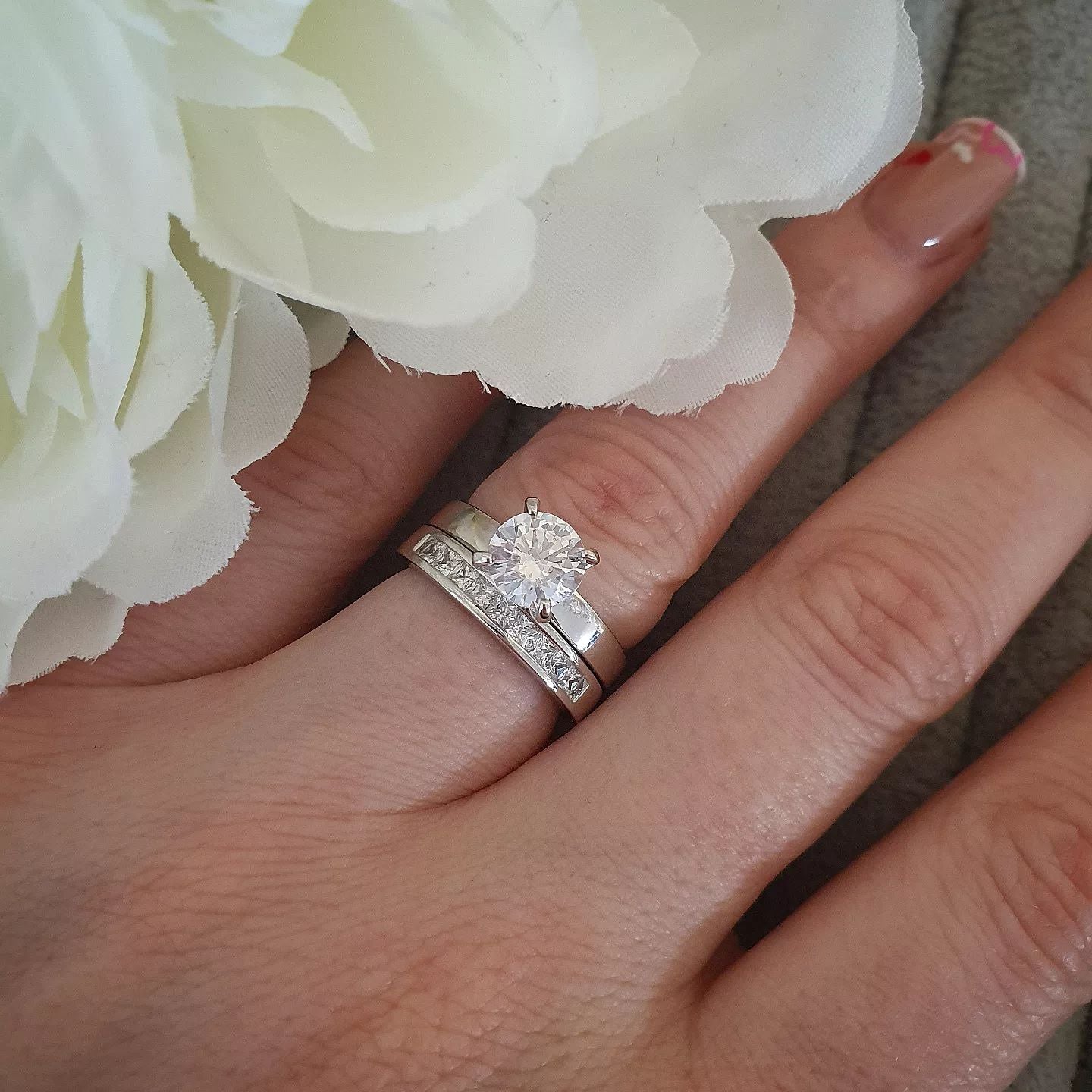 925 Sterling Silver Channel Set Eternity Cz Bridal Ring Set