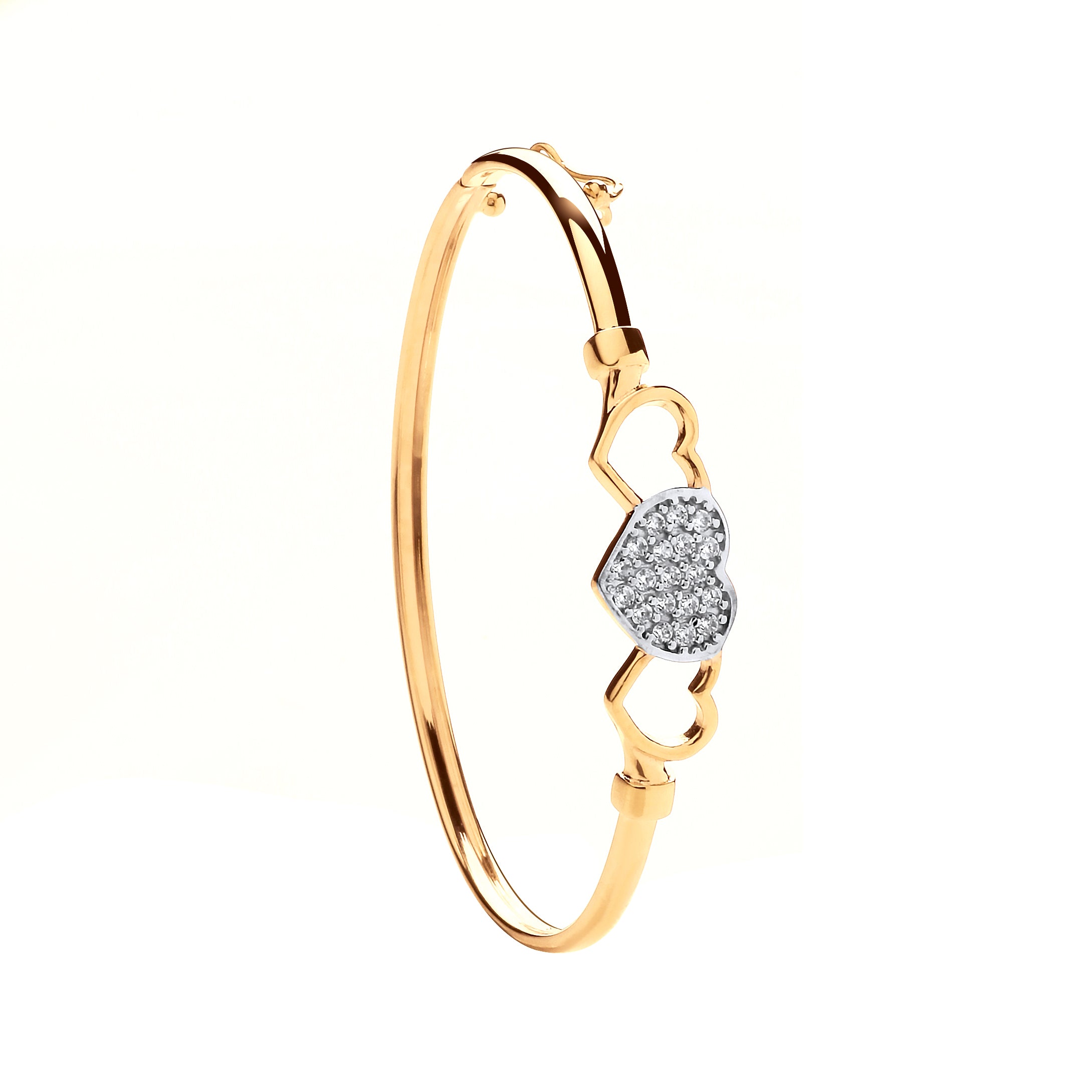 9ct Yellow Gold Three Hearts, Cubic Zirconia Childs Bangle