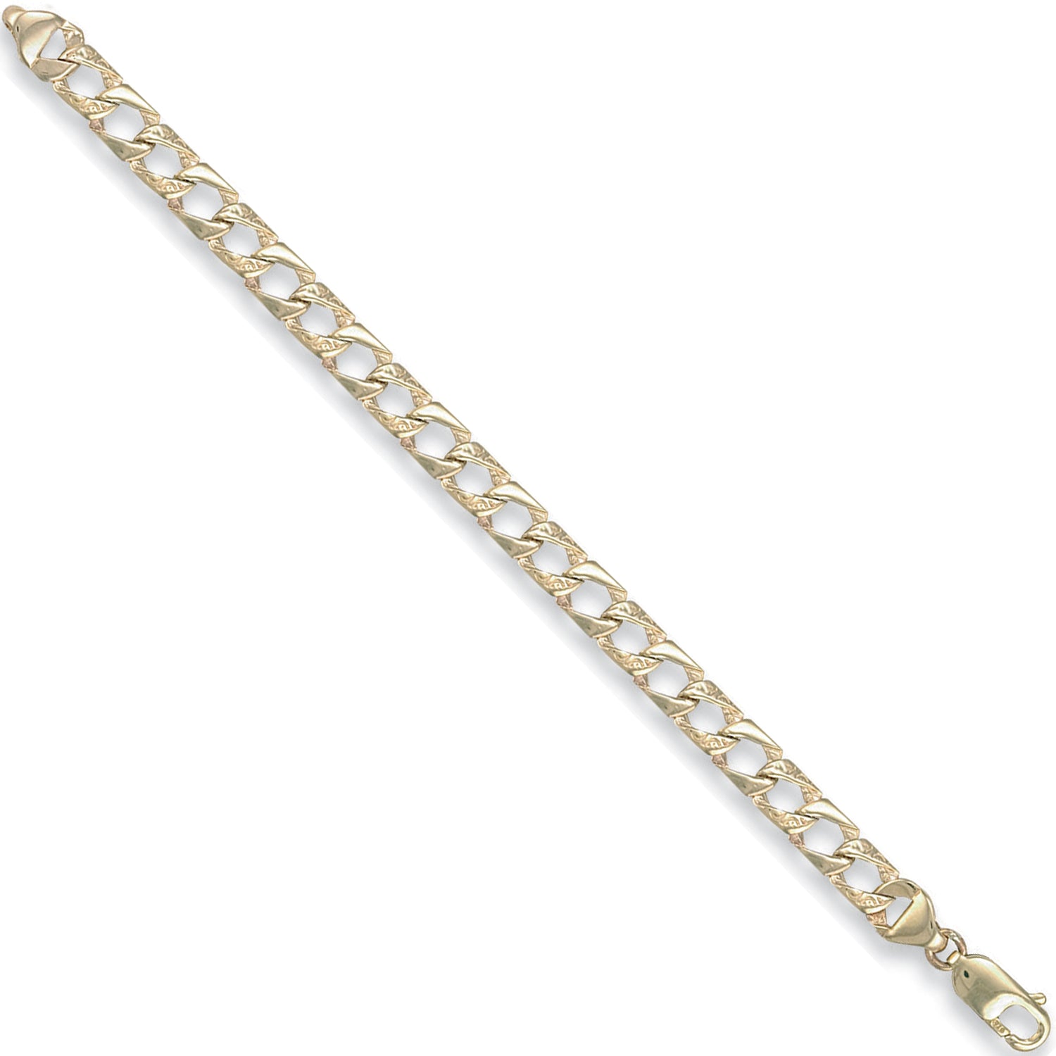 9ct Yellow Gold Plain & Bark Casted Curb 6" Childs Bracelet