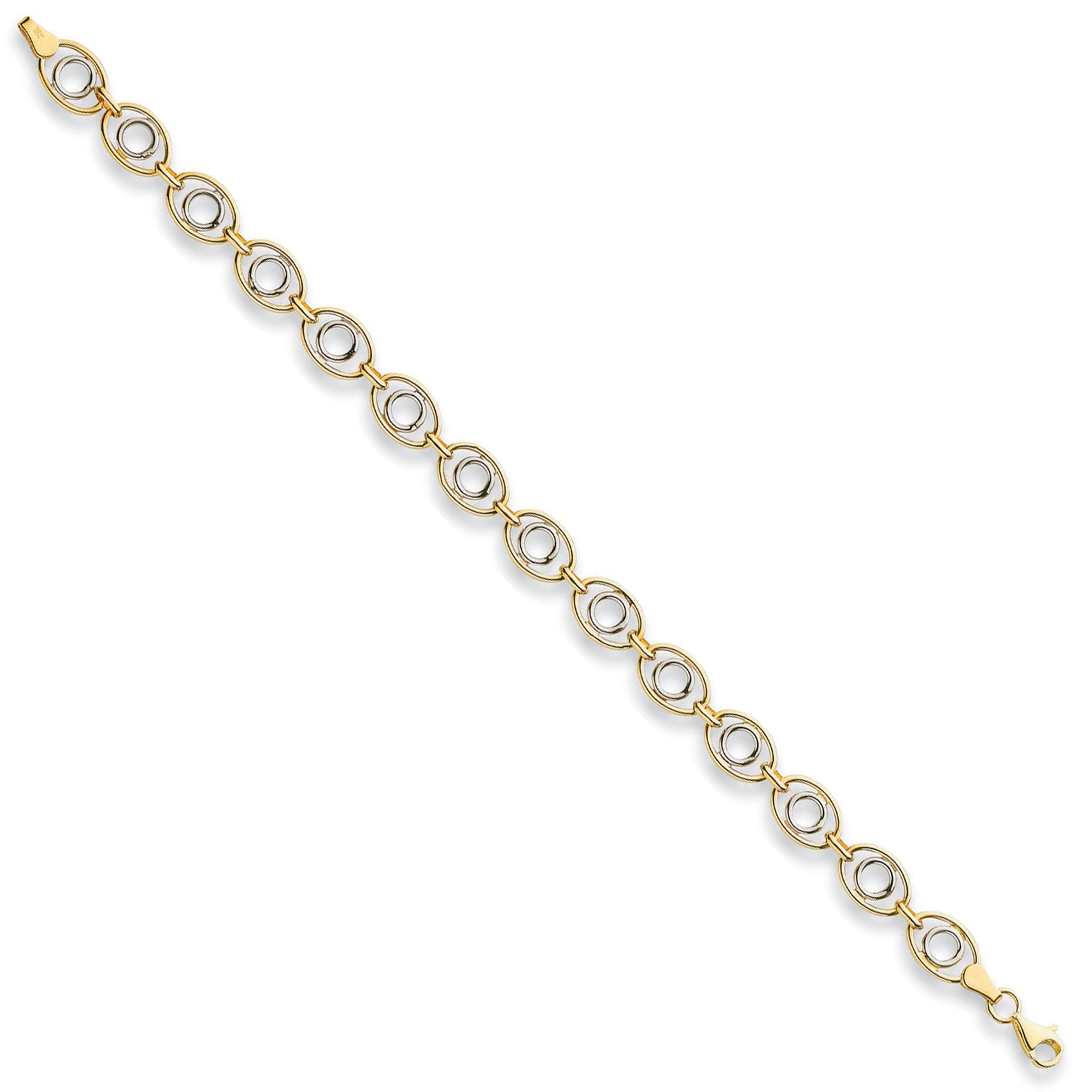 9ct White & Yellow Gold Fancy Oval Linked 7" Bracelet