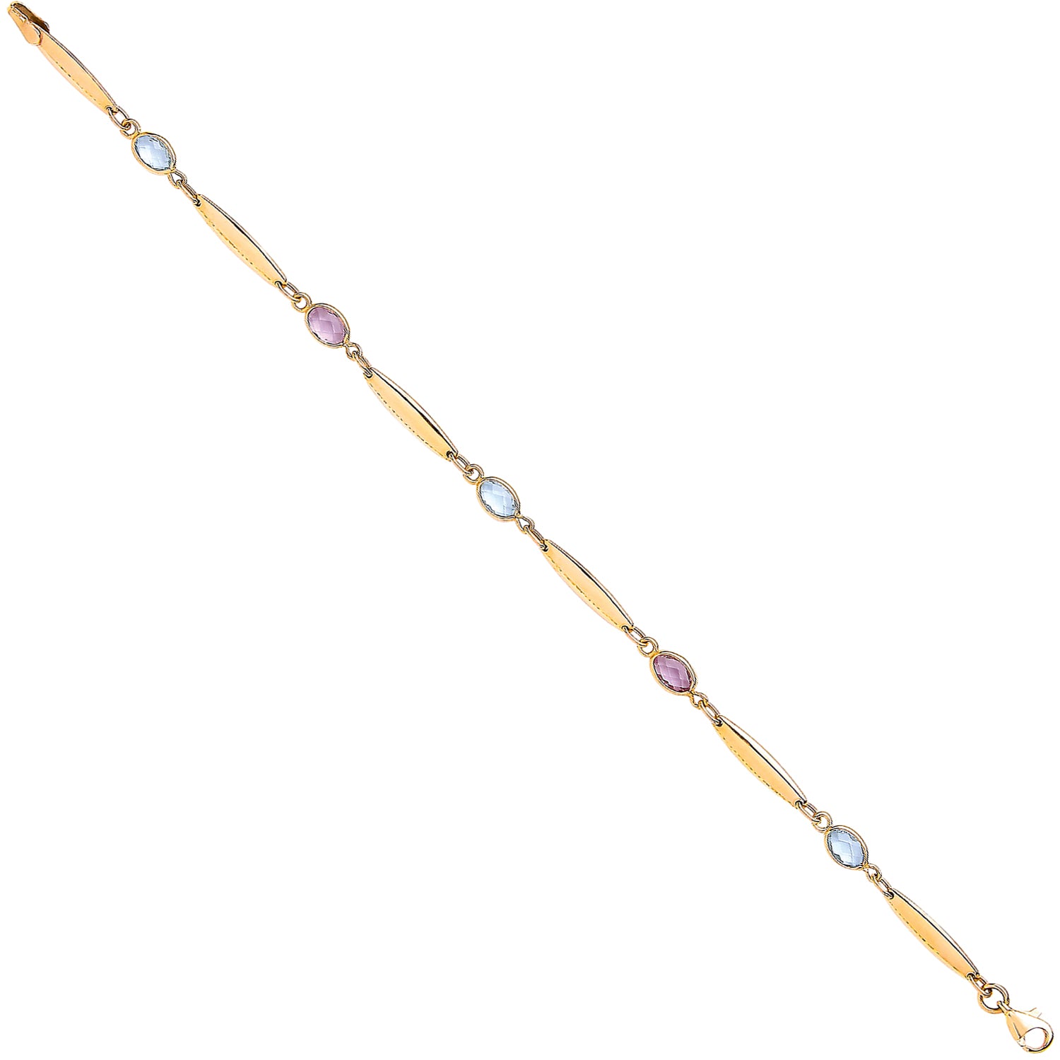 9ct Yellow Gold Ladies Bracelet With Amethyst & Blue Topaz