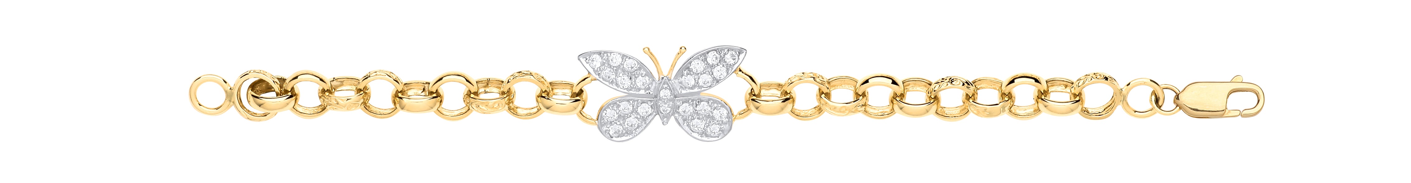 9ct Yellow Gold 6" Cubic Zirconia Butterfly Belcher Childs Bracelet