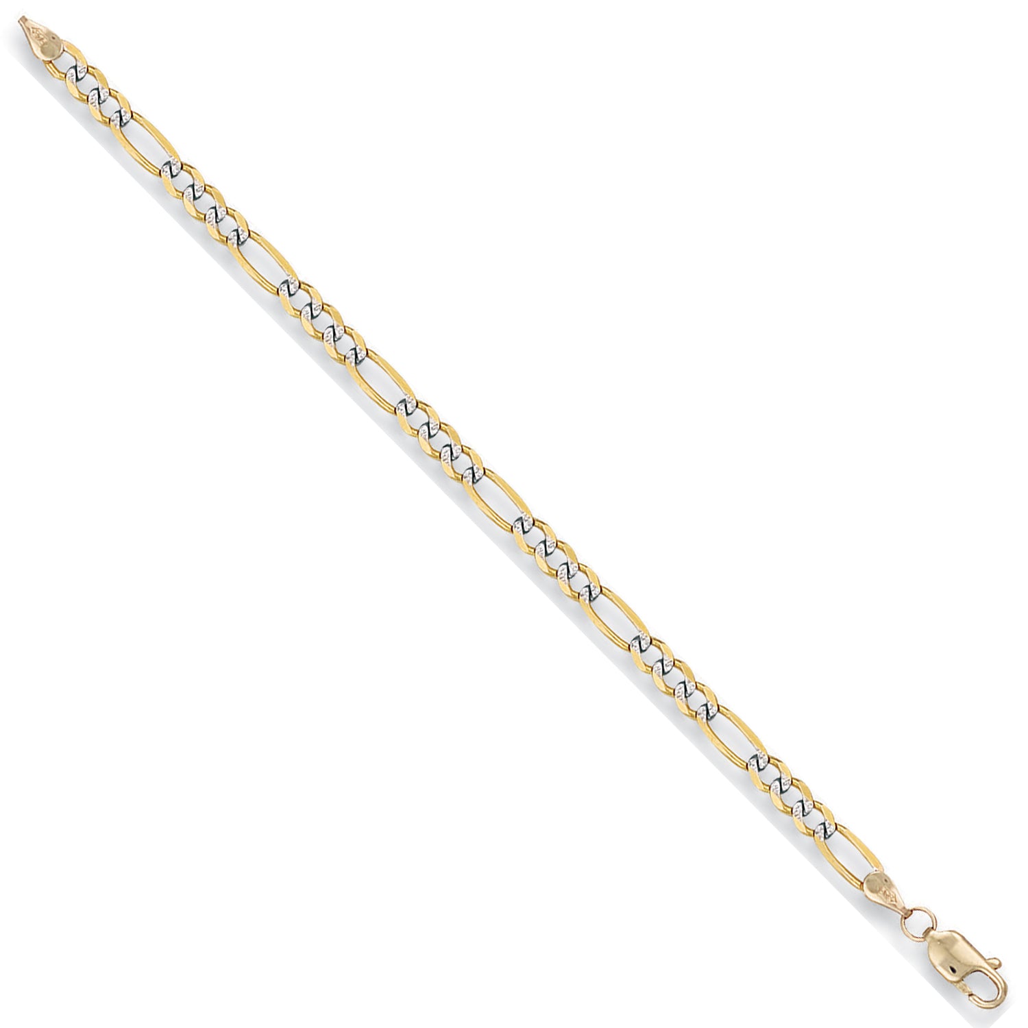 9ct Yellow Gold Rhodium Plated 3.7mm Figaro Chain