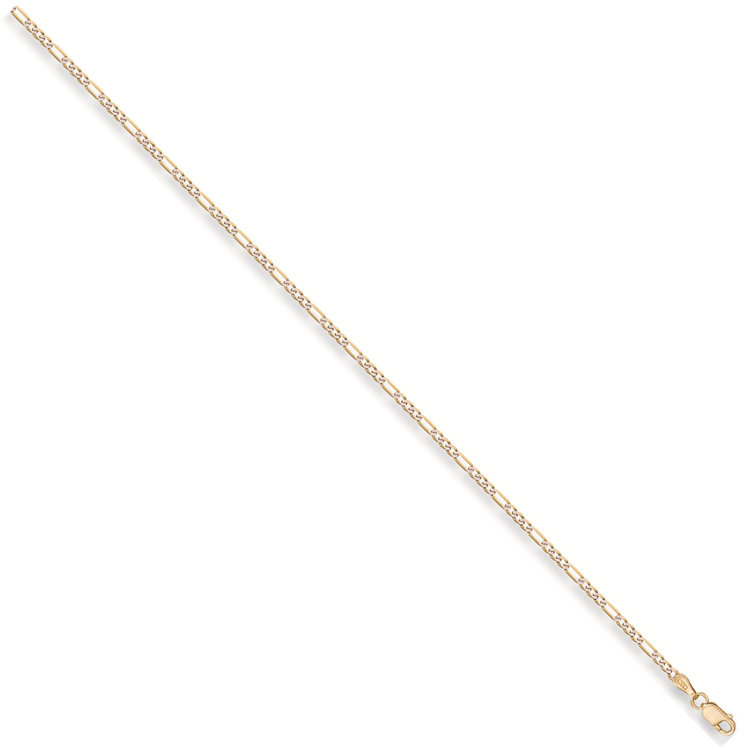 9ct Yellow Gold Rhodium Plated 2.5mm Figaro Chain