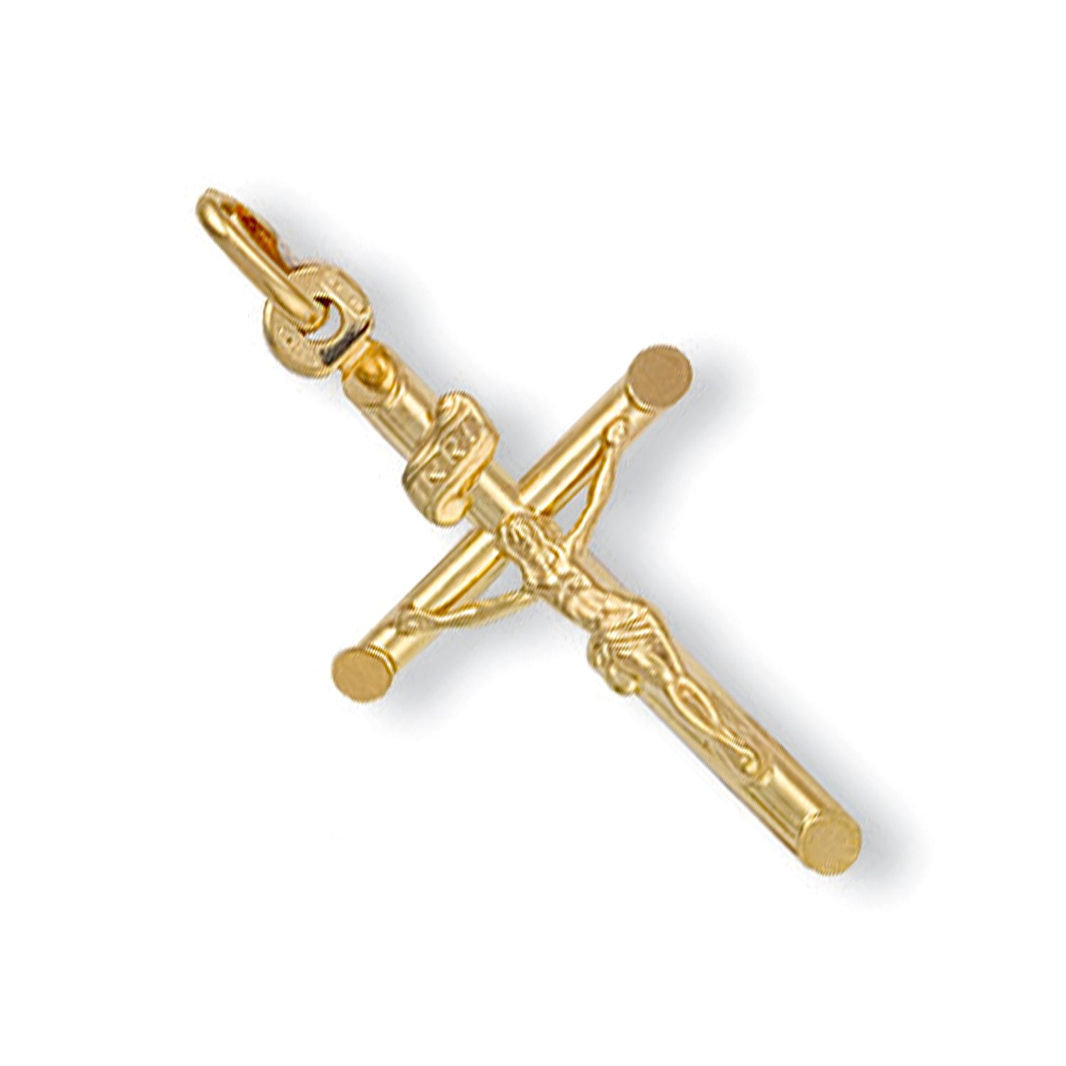 9ct Yellow Gold Round Tube Crucifix