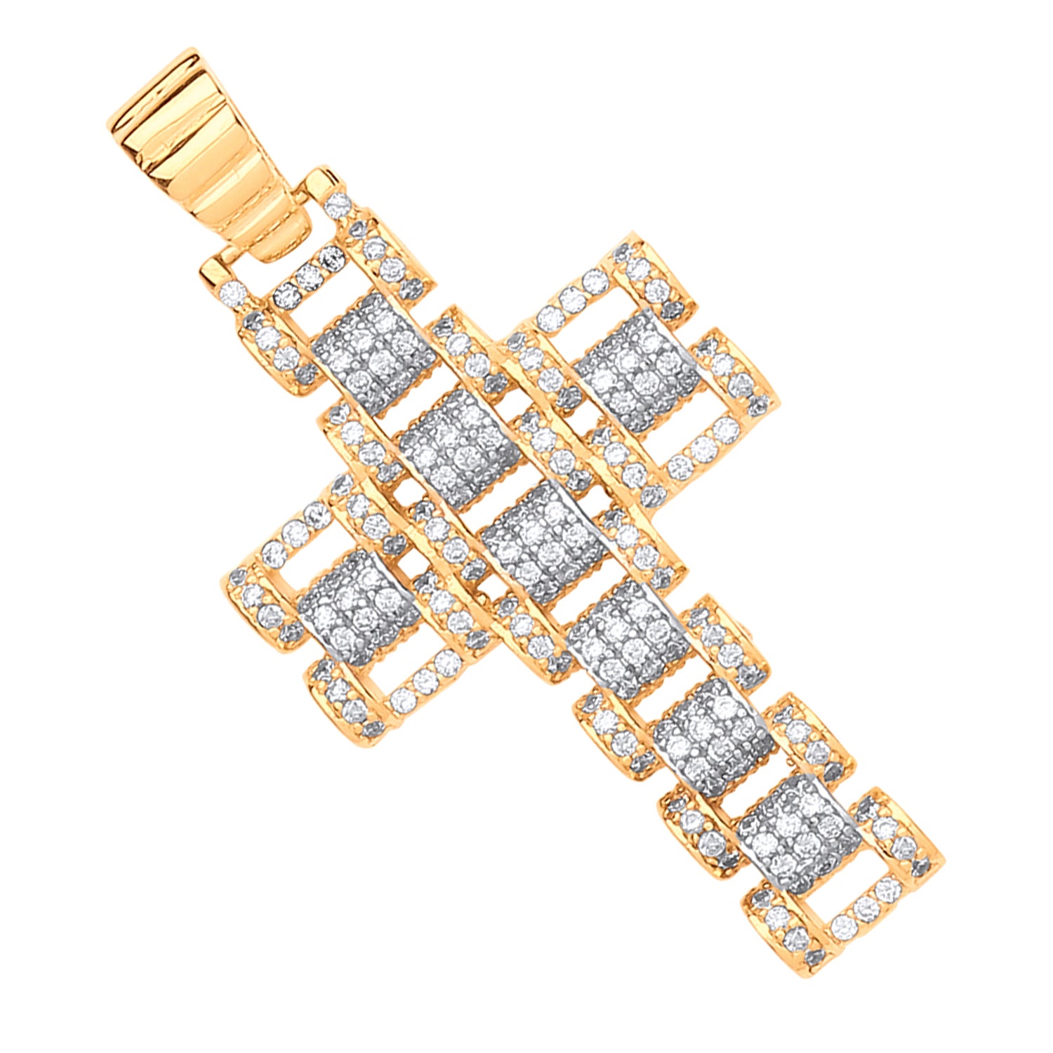 9ct Yellow & White Gold Cubic Zirconia Fancy Link 55mm Cross