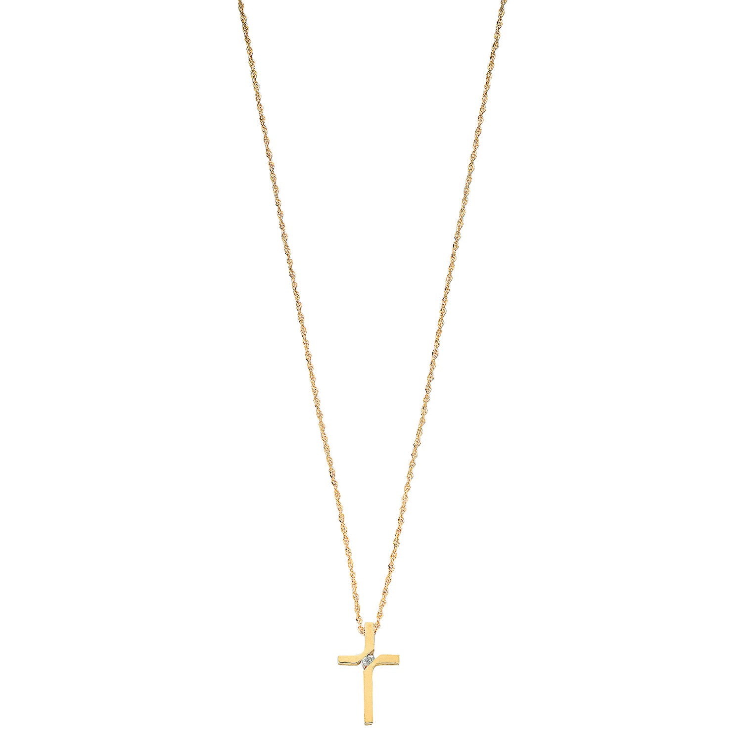 9ct Yellow Gold 0.04ct Diamond Cross Pendant with 18in/45cm Chain