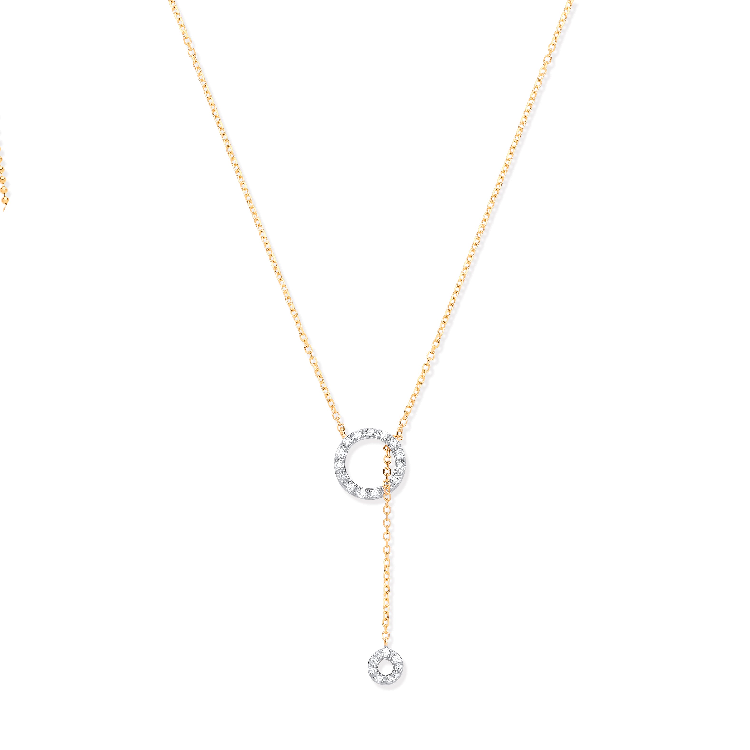 9ct Yellow Gold 0.09ct Diamond Tassel Through Circle of Life Pendant Chain