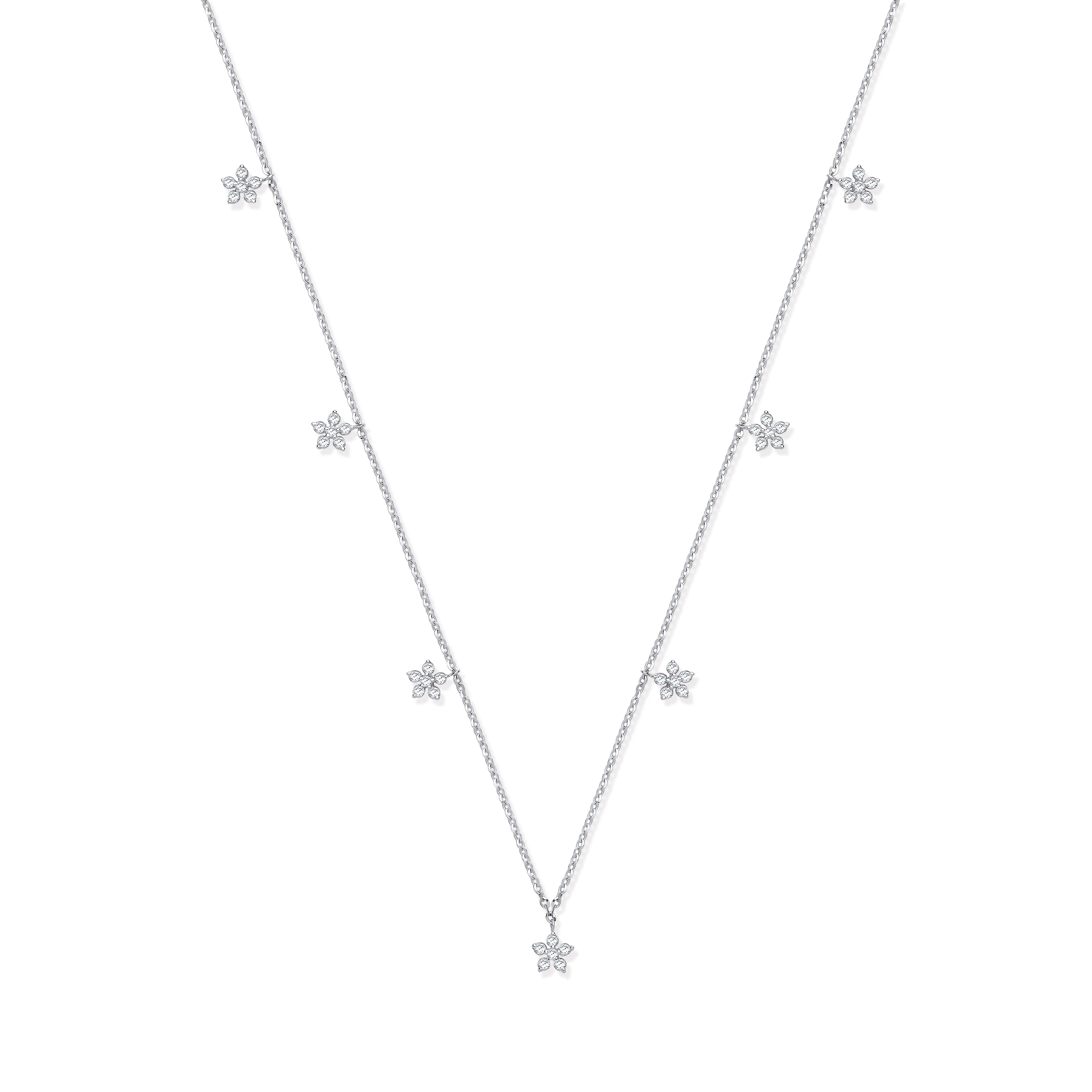 9ct White Gold 0.27ct Diamond 7 Florets Pendant Chain