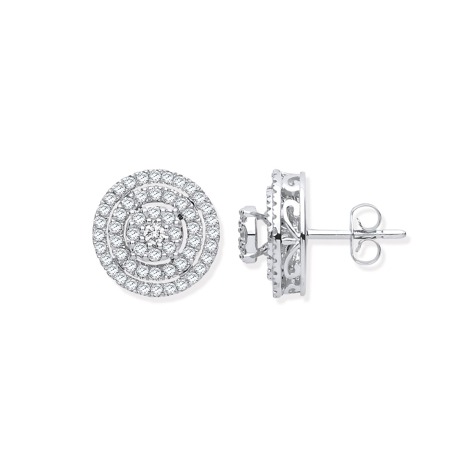 18ct White Gold Multi Circles 0.70ct Diamond Stud Earrings
