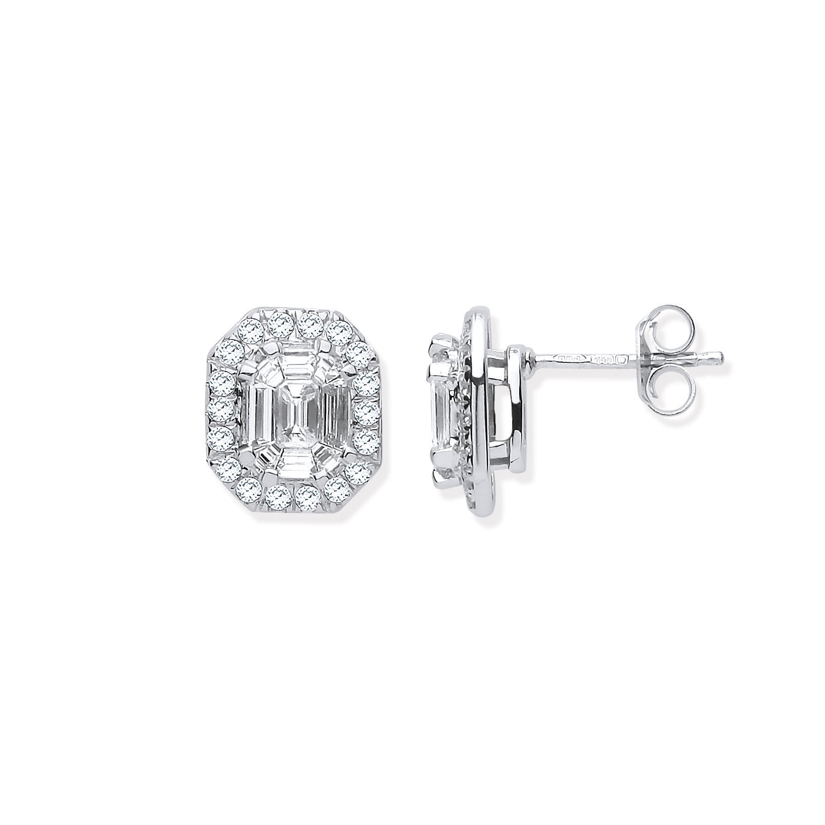 18ct White Gold Round, Baguettes & Emerald Centre 1.40ct Diamond Stud Earrings