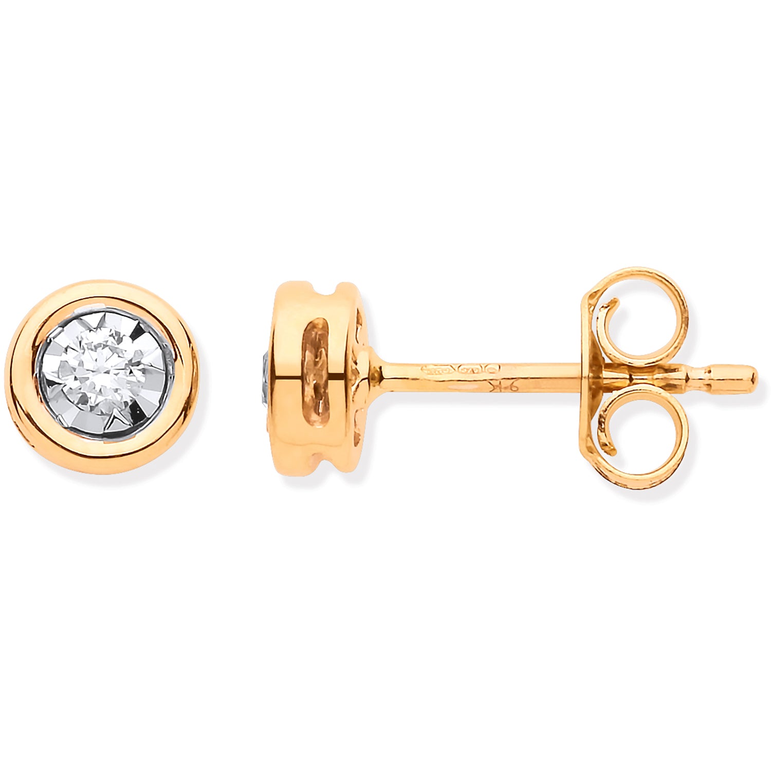 9ct Yellow Gold Rub-Over Illusion Set 0.10ct Diamond Studs