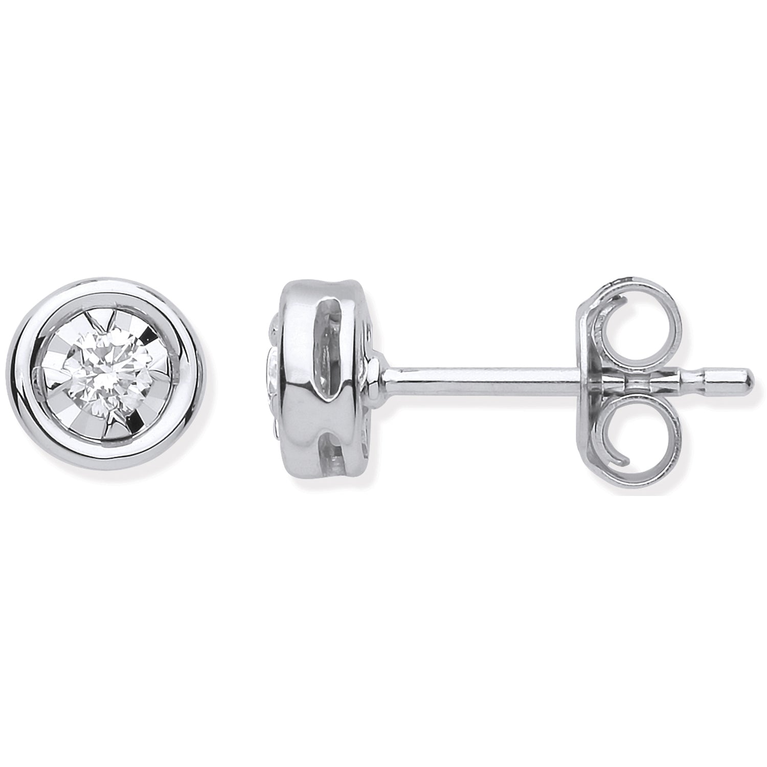 9ct White Gold Rub-Over Illusion Set 0.15ct Diamond Studs