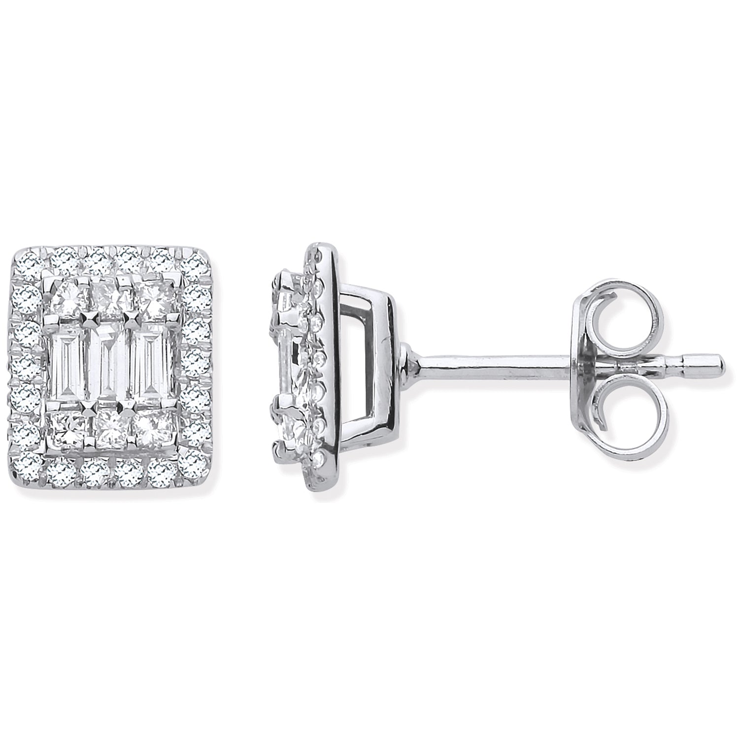 18ct White Gold Rectangular Studs Set with 0.50ct Diamonds