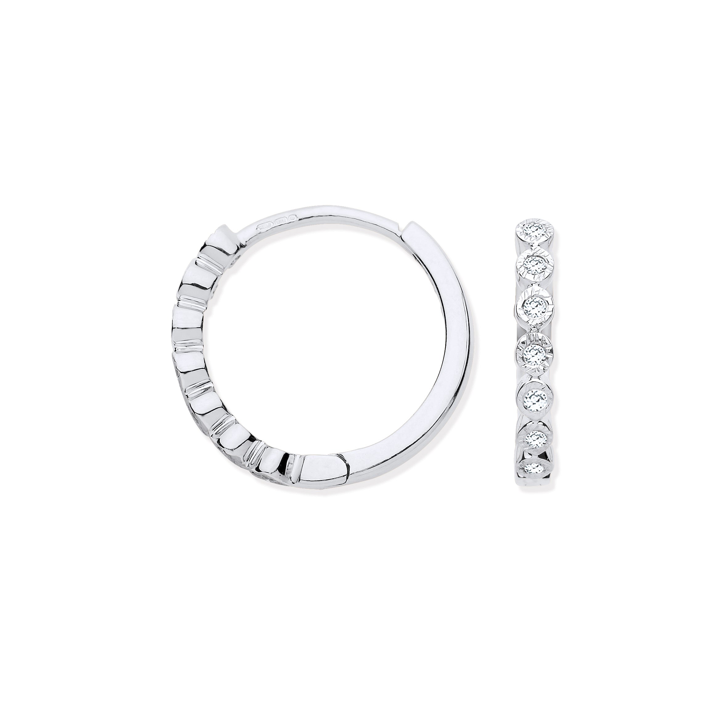 9ct White Gold Round 0.10ct Diamond Hoops
