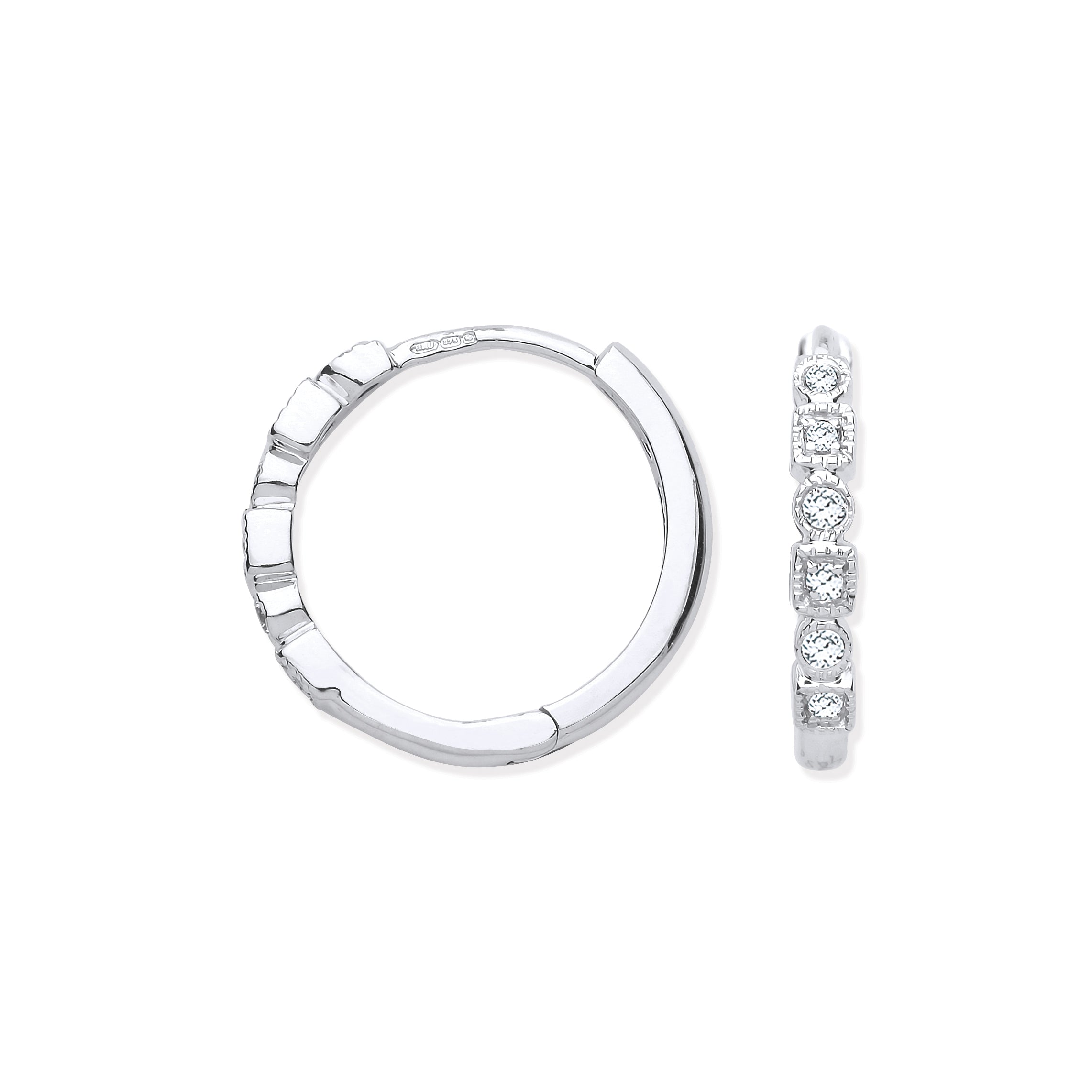 9ct White Gold Round 0.10ct Diamond Hoops
