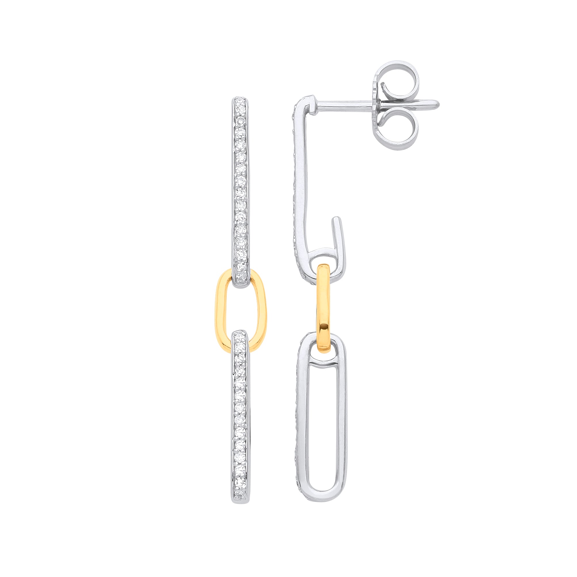 9ct White & Yellow Gold 0.18ct Link Drop Diamond Earrings