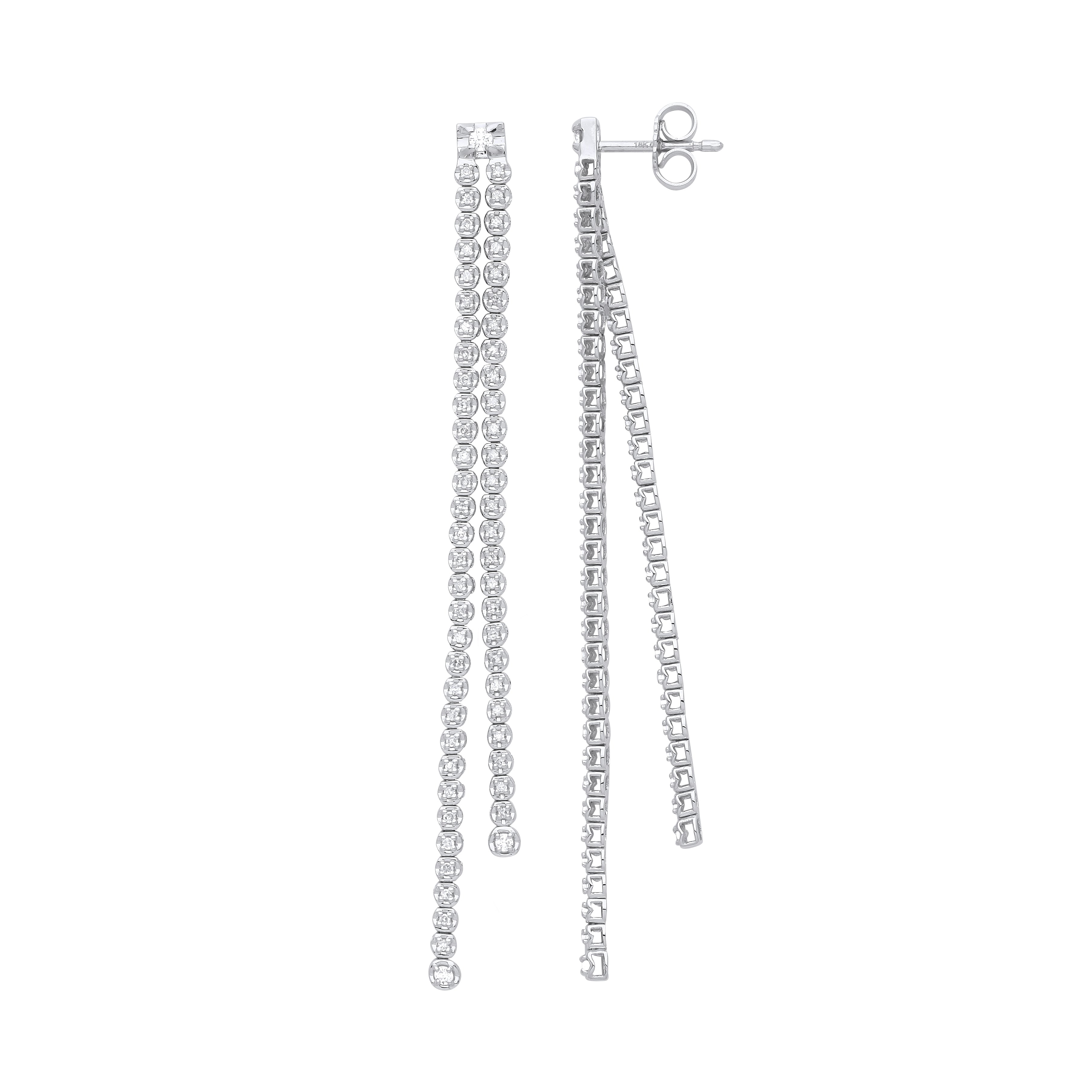 18ct White Gold Double Row 0.50ct Drop Earrings
