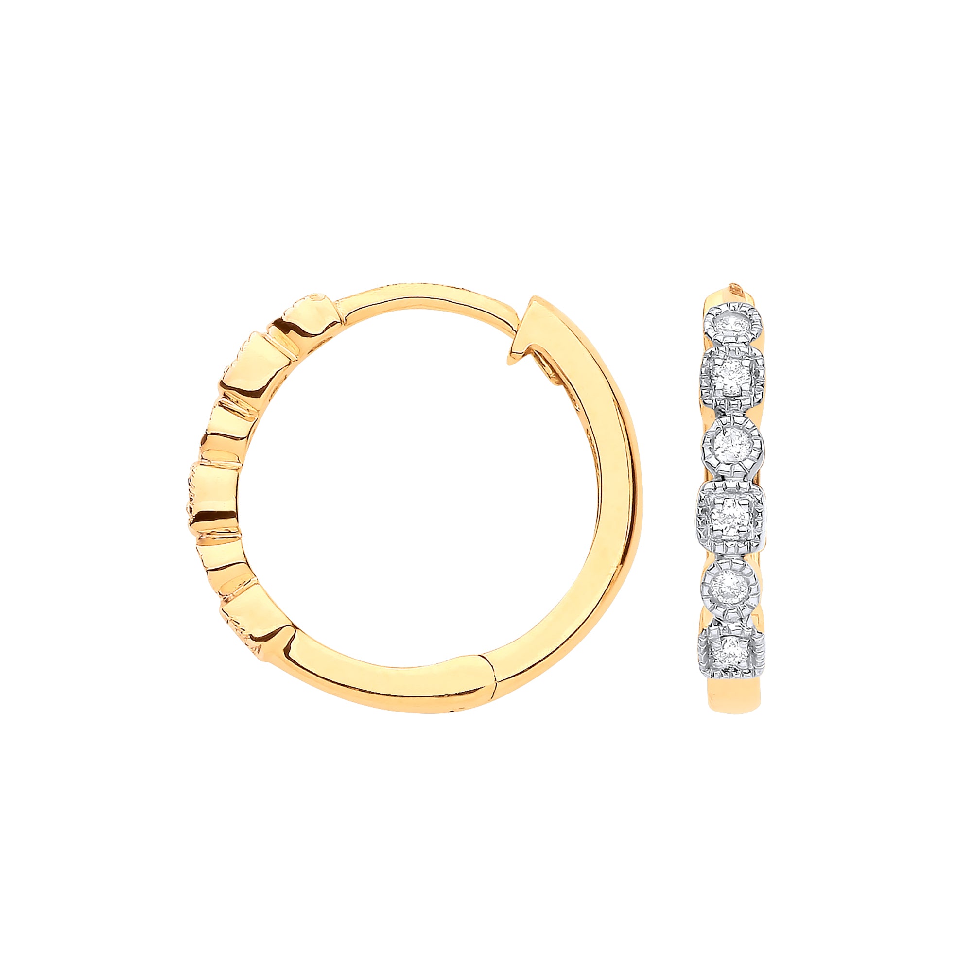 9ct Yellow Gold Round 0.10ct Diamond Hoops