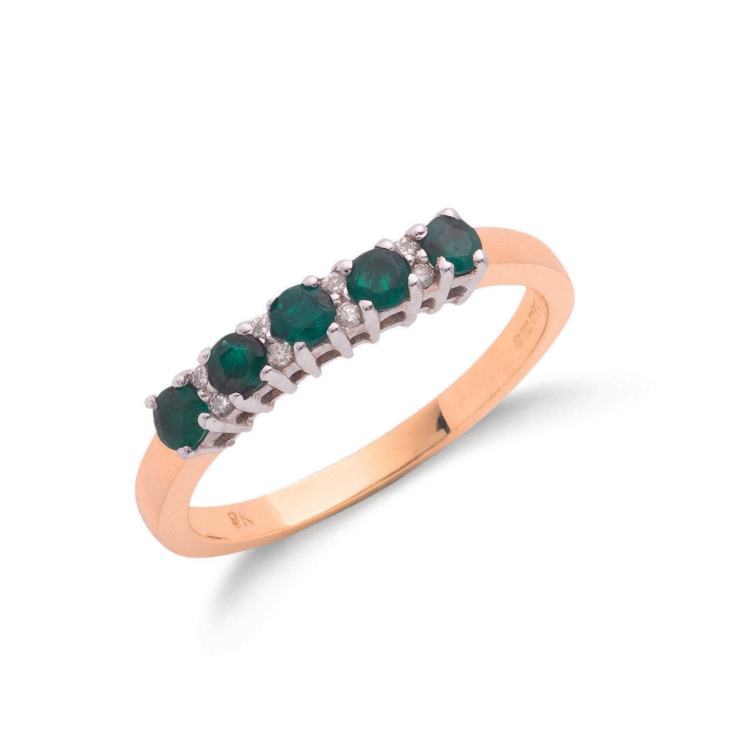 9ct Yellow Gold 0.06ct Diamond & 0.40ct Emerald Eternity Ring