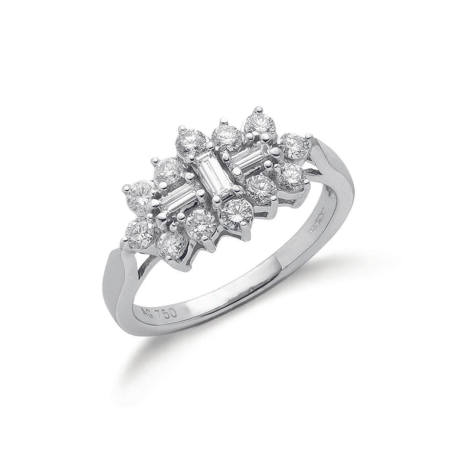 18ct White Gold 1.00ct Diamond Boat Cluster Ring