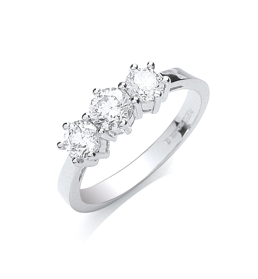 Platinum 1.00ct Brilliant Cut Diamond Trilogy Ring