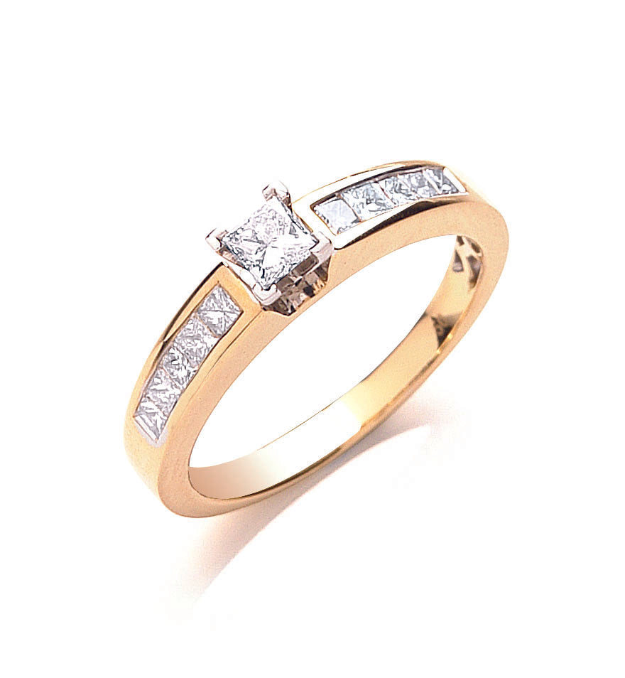 18ct Yellow Gold 0.50ct Princess Cut Centre Diamond Ring