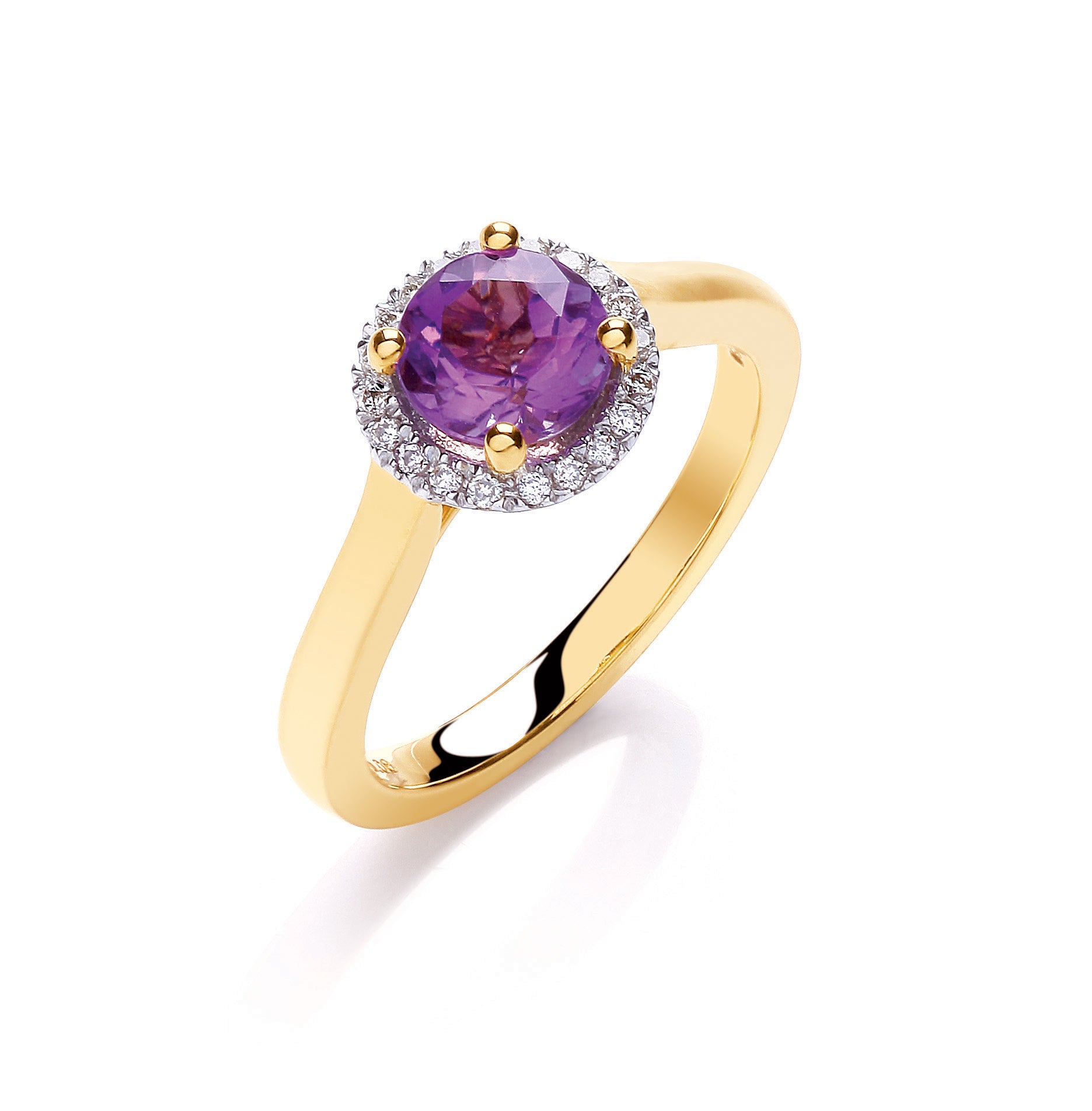 9ct Yellow Gold 0.08ct Diamond 1.00ct Amethyst Ring
