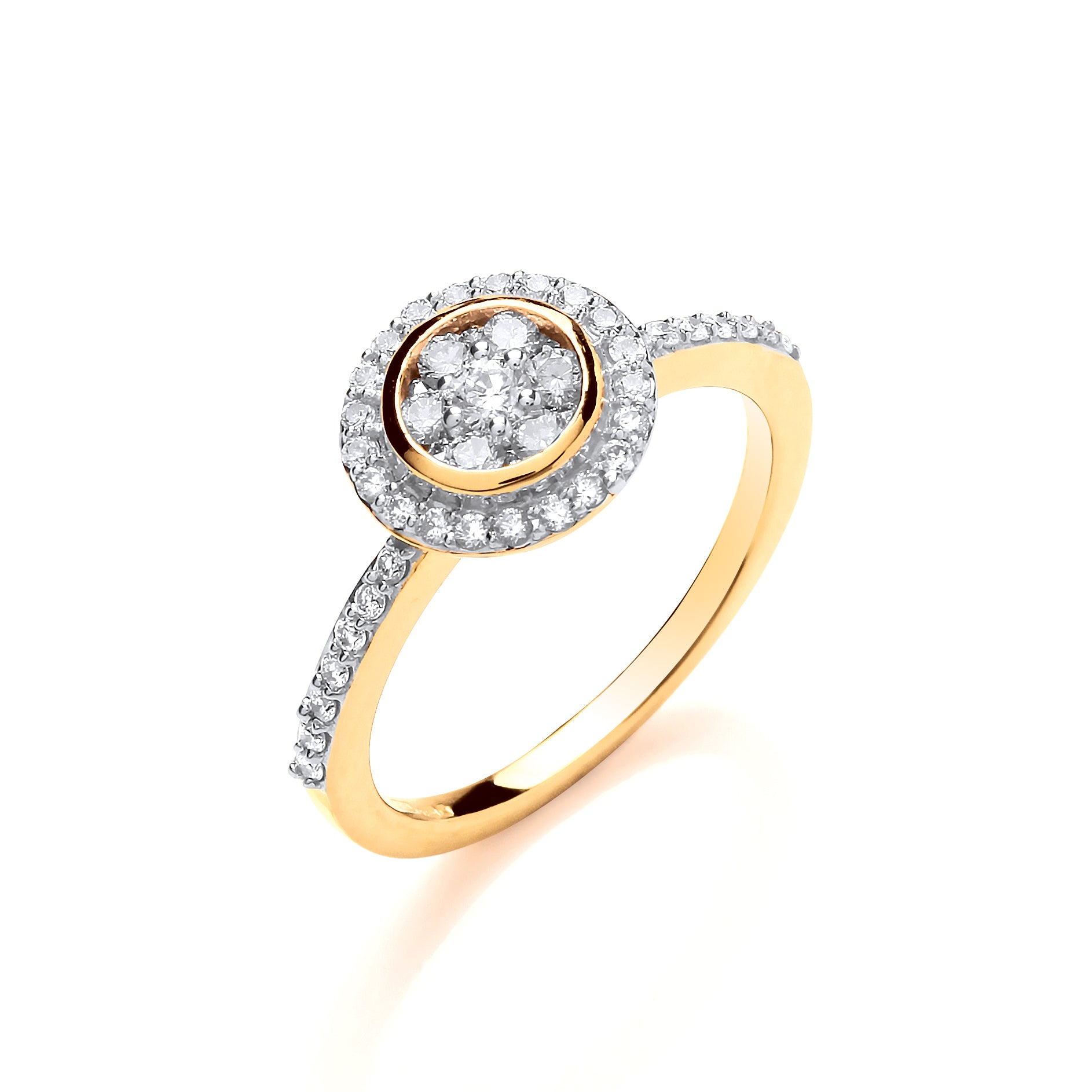 18ct Yellow Gold 0.45ct Round Top With Diamond Set Shoulders Ring