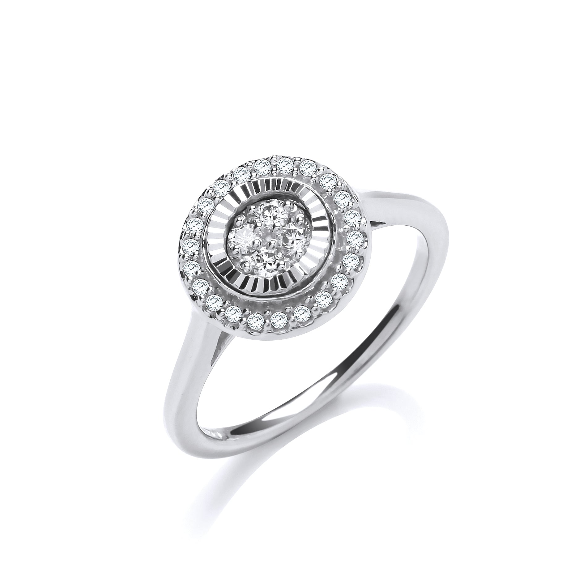 9ct White Gold 0.25ct Diamond Cluster Ring with Diamond Cut Bezel