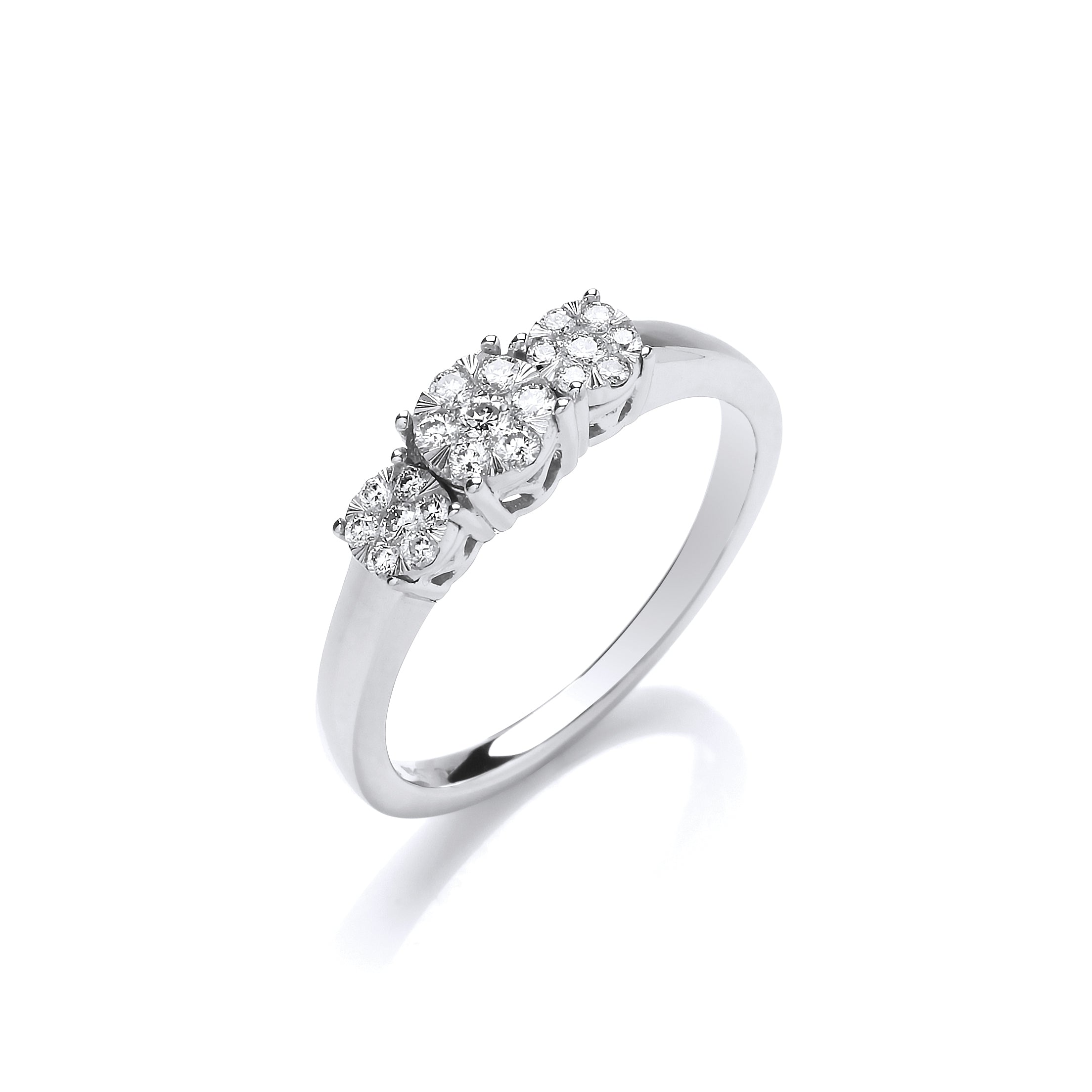 9ct White Gold Illusion Clusters Trilogy 0.25ct Diamond Ring