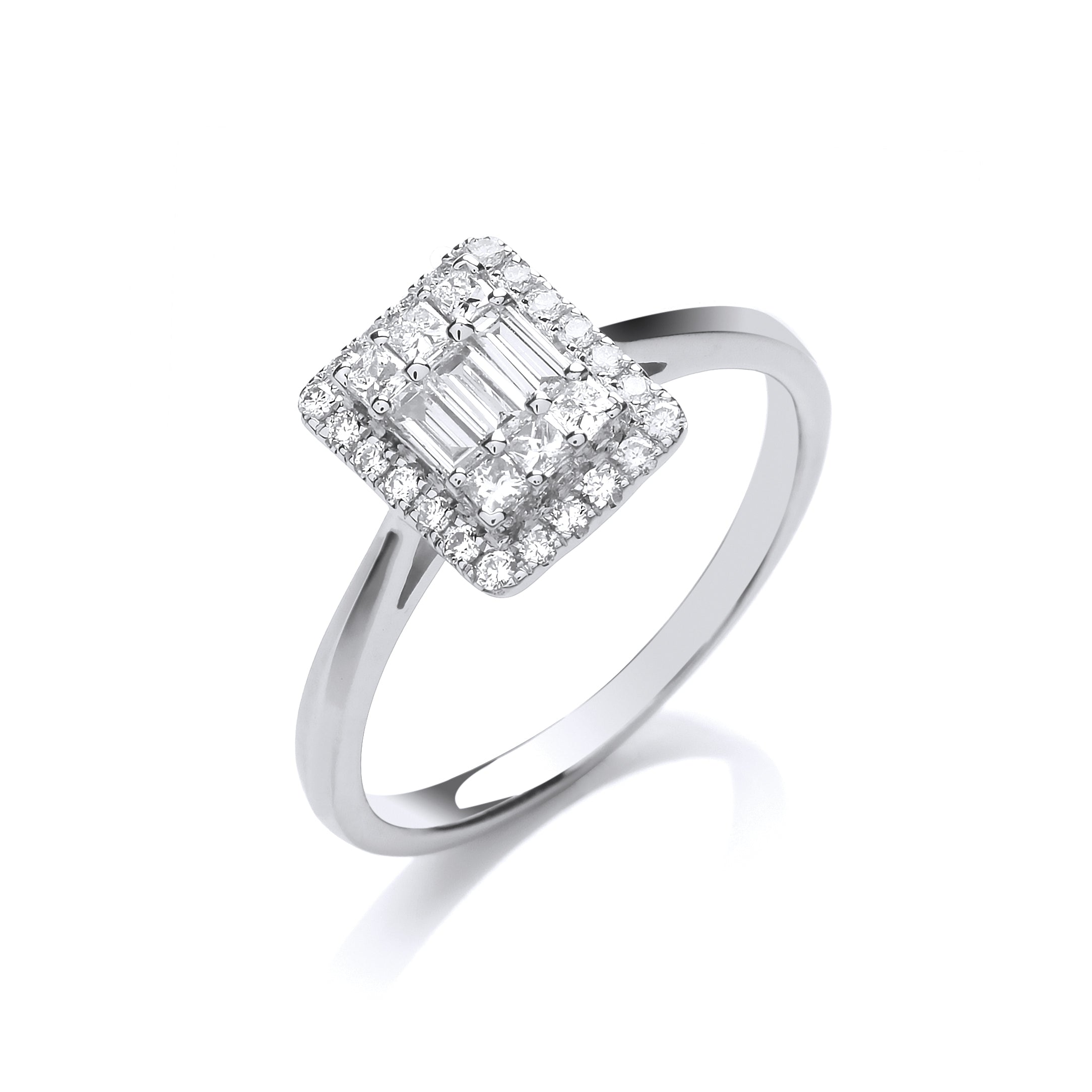 18ct White Gold 0.50ct Rectangular Halo Style Ring