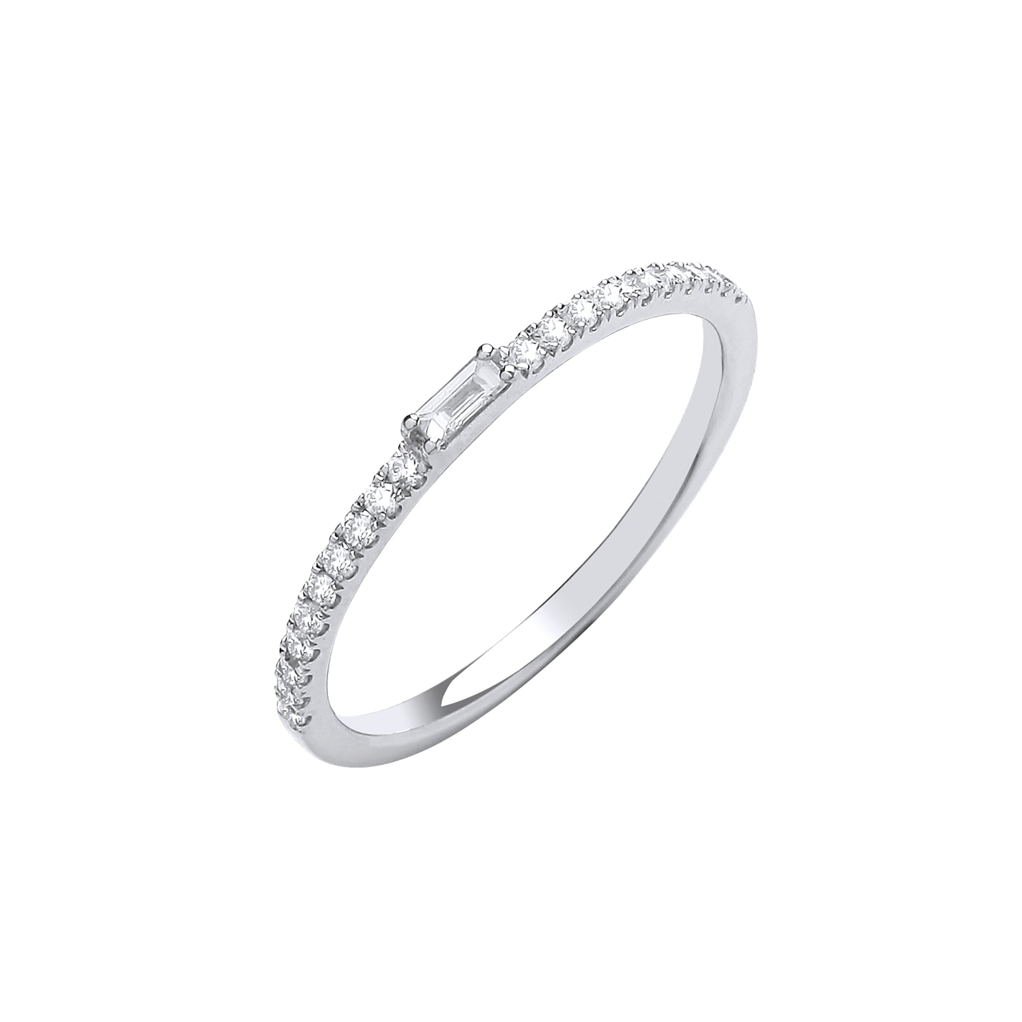 9ct white gold 0.17ct Diamond Eternity ring with Baguette in centre