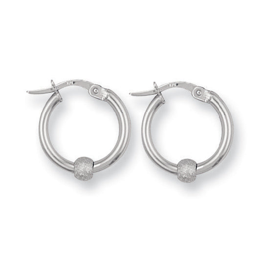 9ct White Gold 17mm Glitter Ball Hoop Earrings