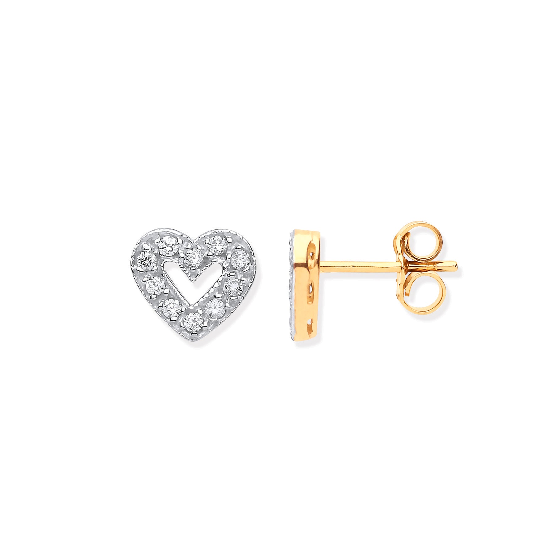 9ct Yellow Gold Cubic Zirconia Heart Stud Earrings