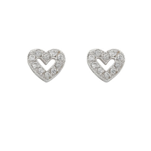9ct White Gold Cubic Zirconia Heart Stud Earrings