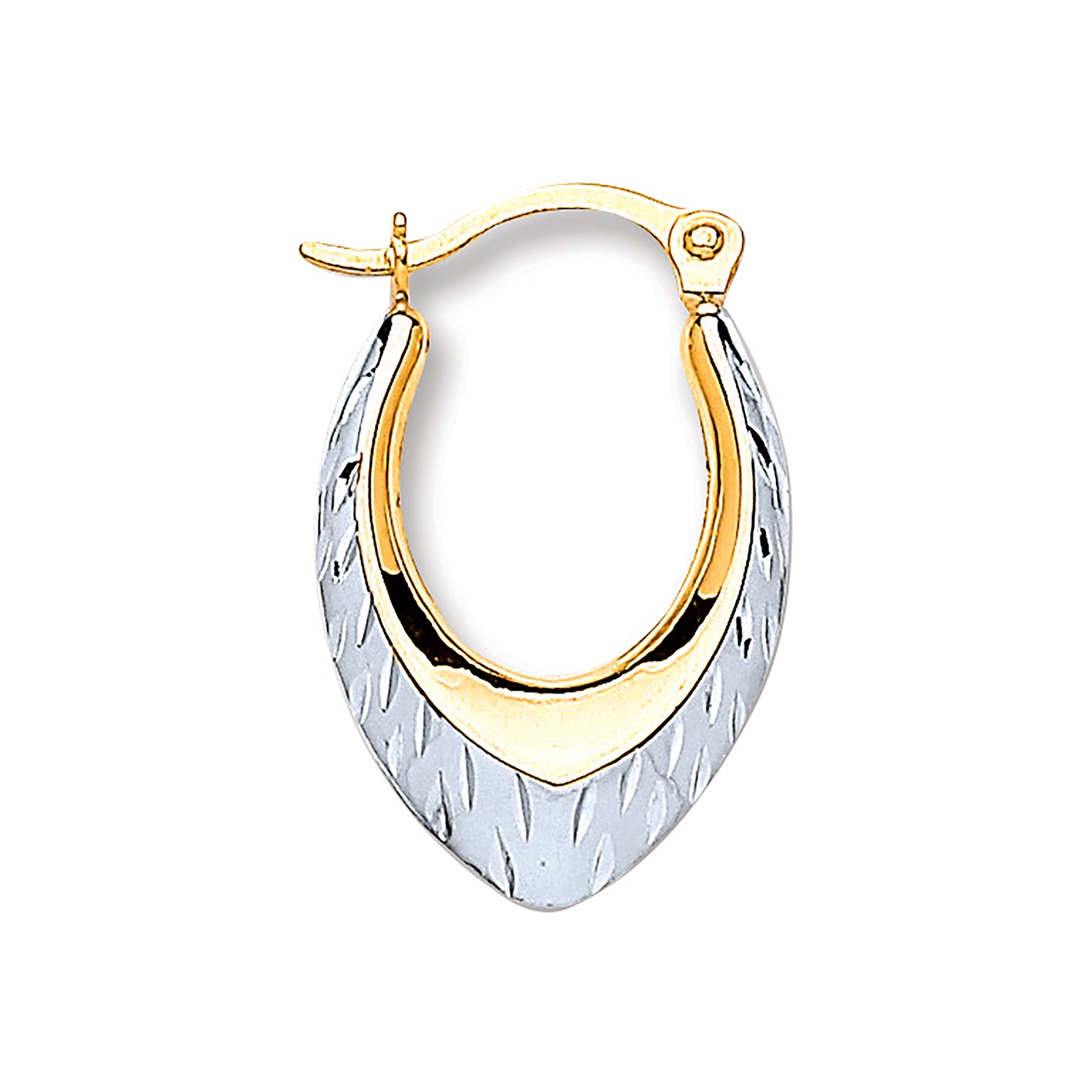 9ct White & Yellow Gold Oval Ribbed Hoop Earrings