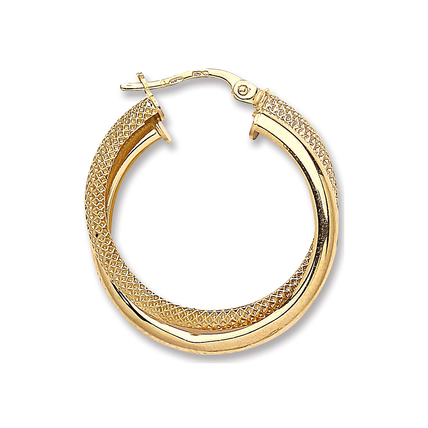 Yellow Gold Plain & Frosted Double Hoop Earrings