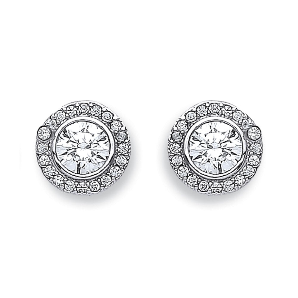9ct White Gold 9mm Halo Cubic Zirconia Stud Earrings