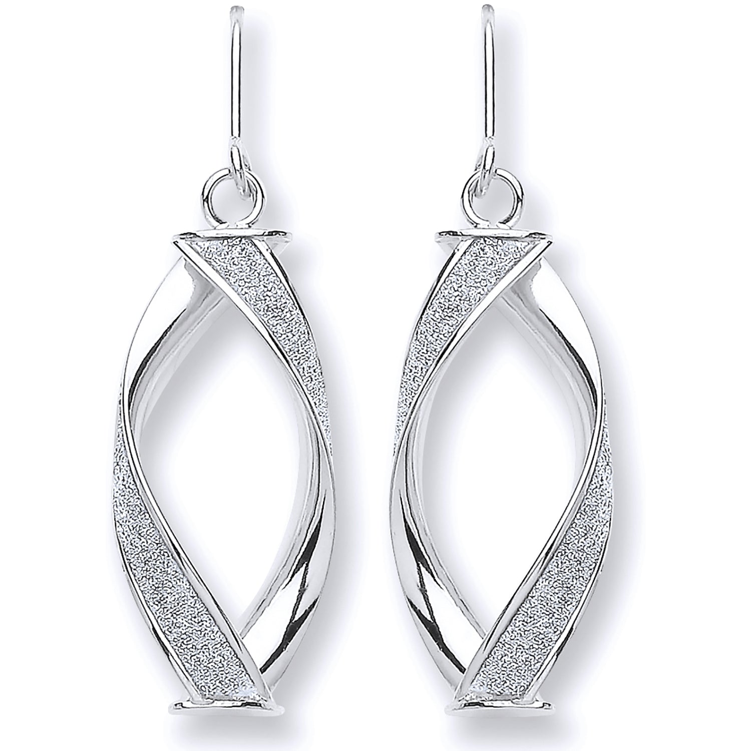 9ct White Gold Twist Moondust Drop Earring
