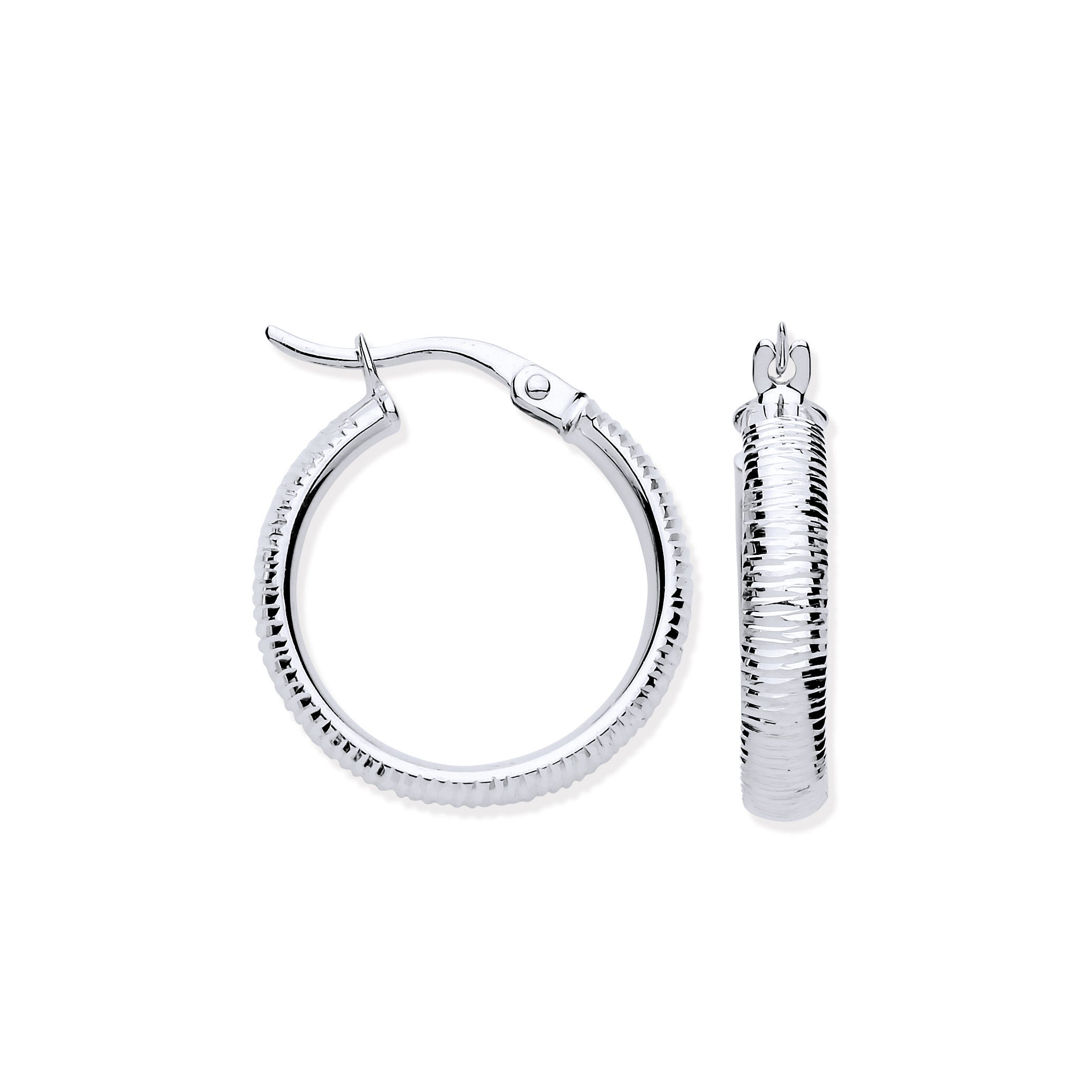 9ct White Gold 18.4mm Ribbed Hoop Earrings