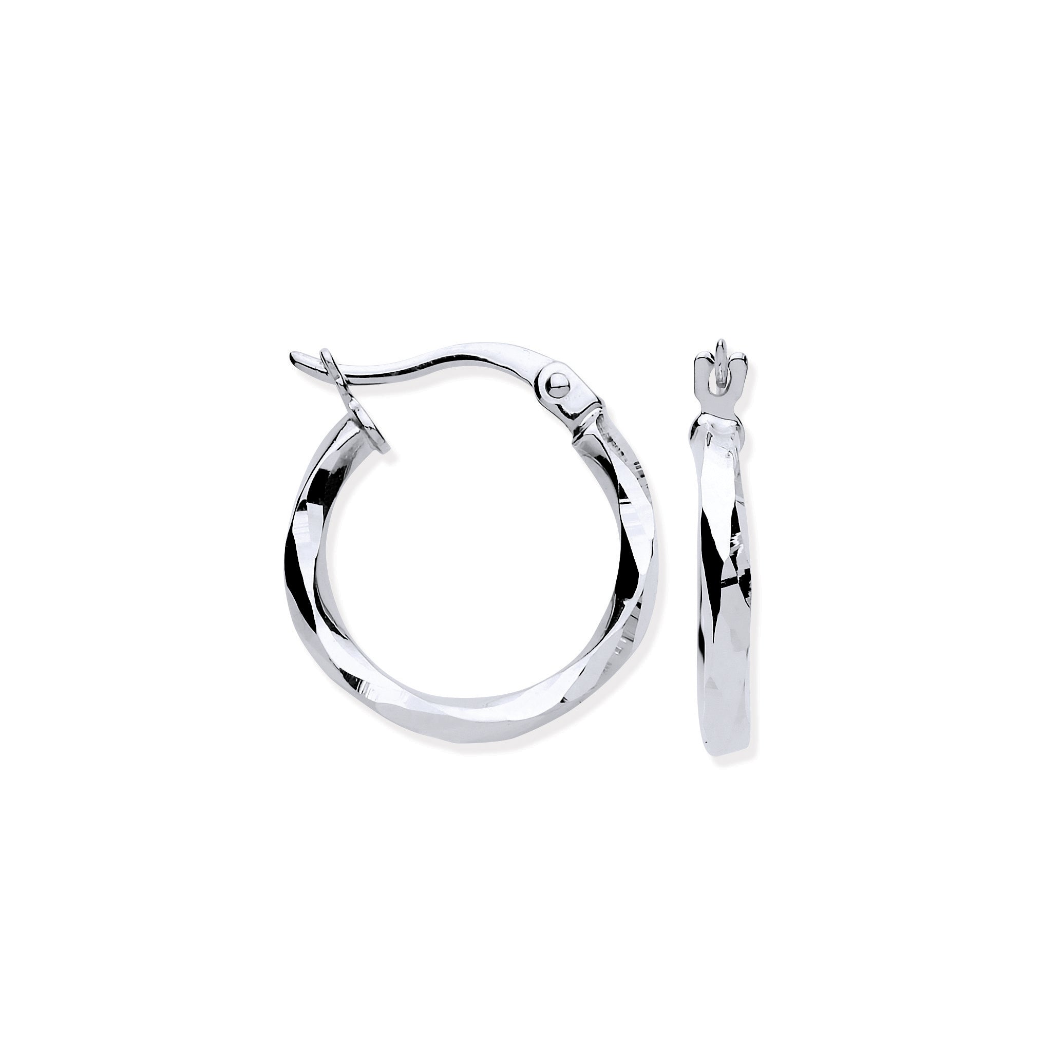 9ct White Gold 16mm Faceted Hoop Earrings