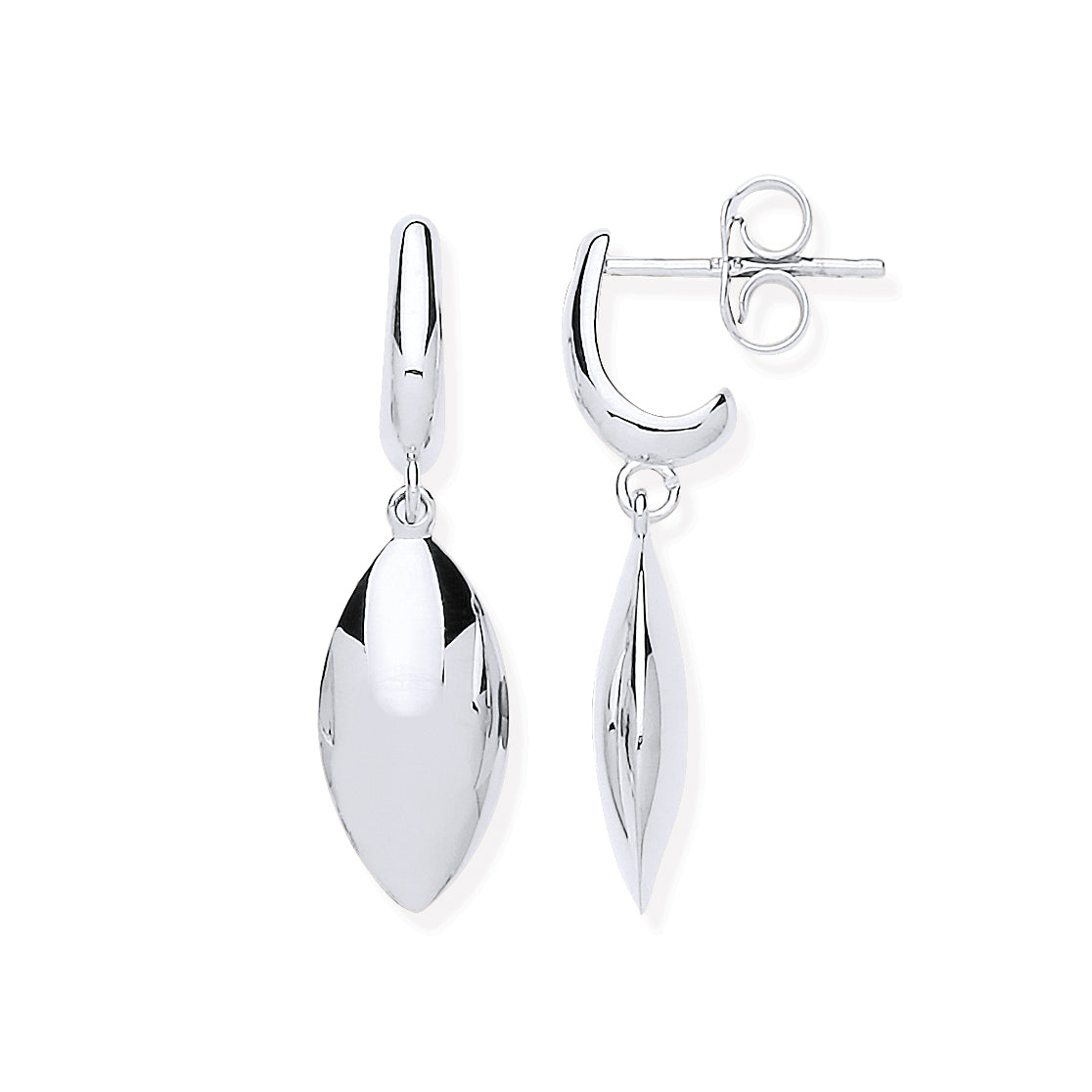 9ct White Gold Hollow Marquise Shape Drop Earrings