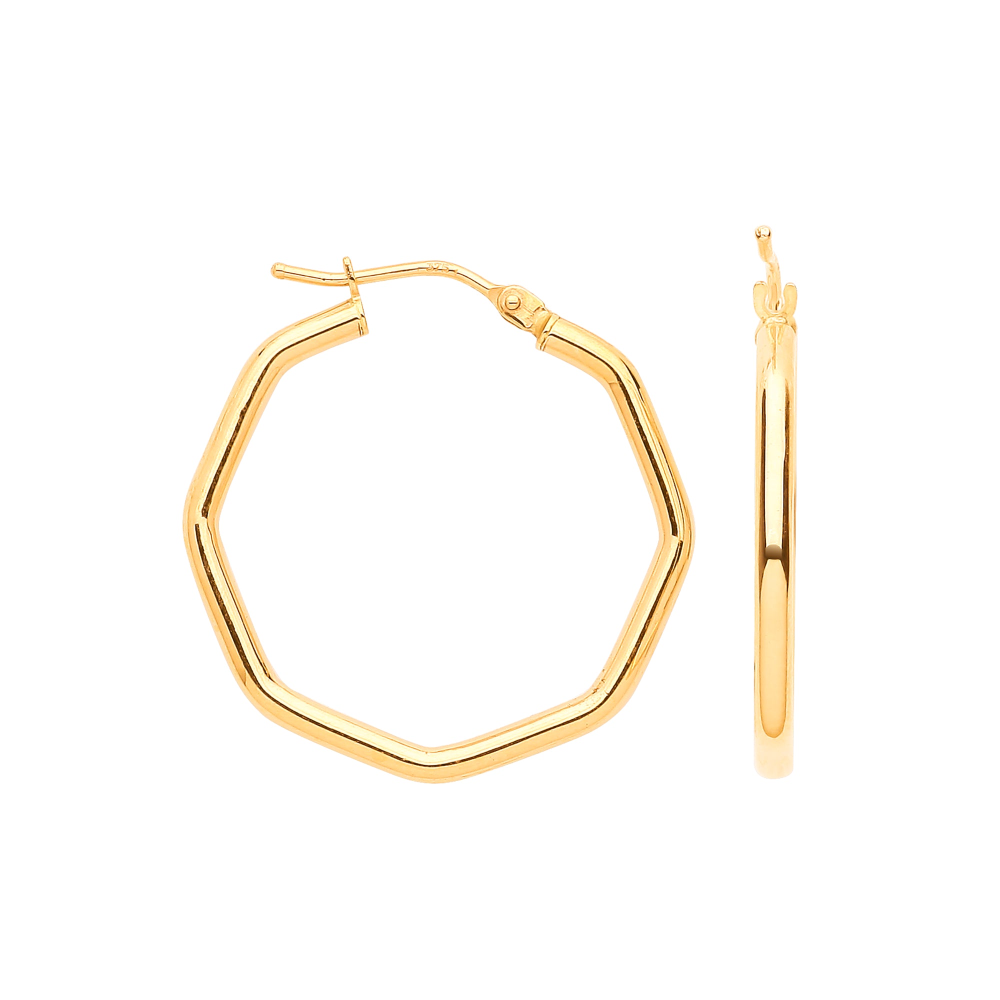 9ct Yellow Gold Octagon 25.5mm Hoop Earrings