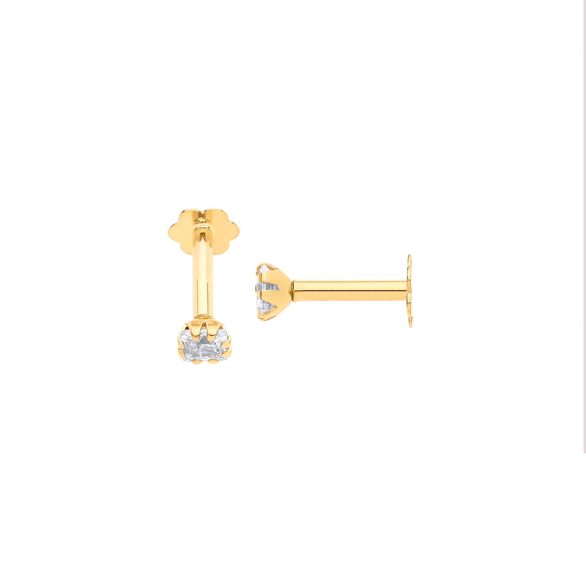 9ct Yellow Gold Princess Cut Cubic Zirconia Ear Cartilage Single Stud