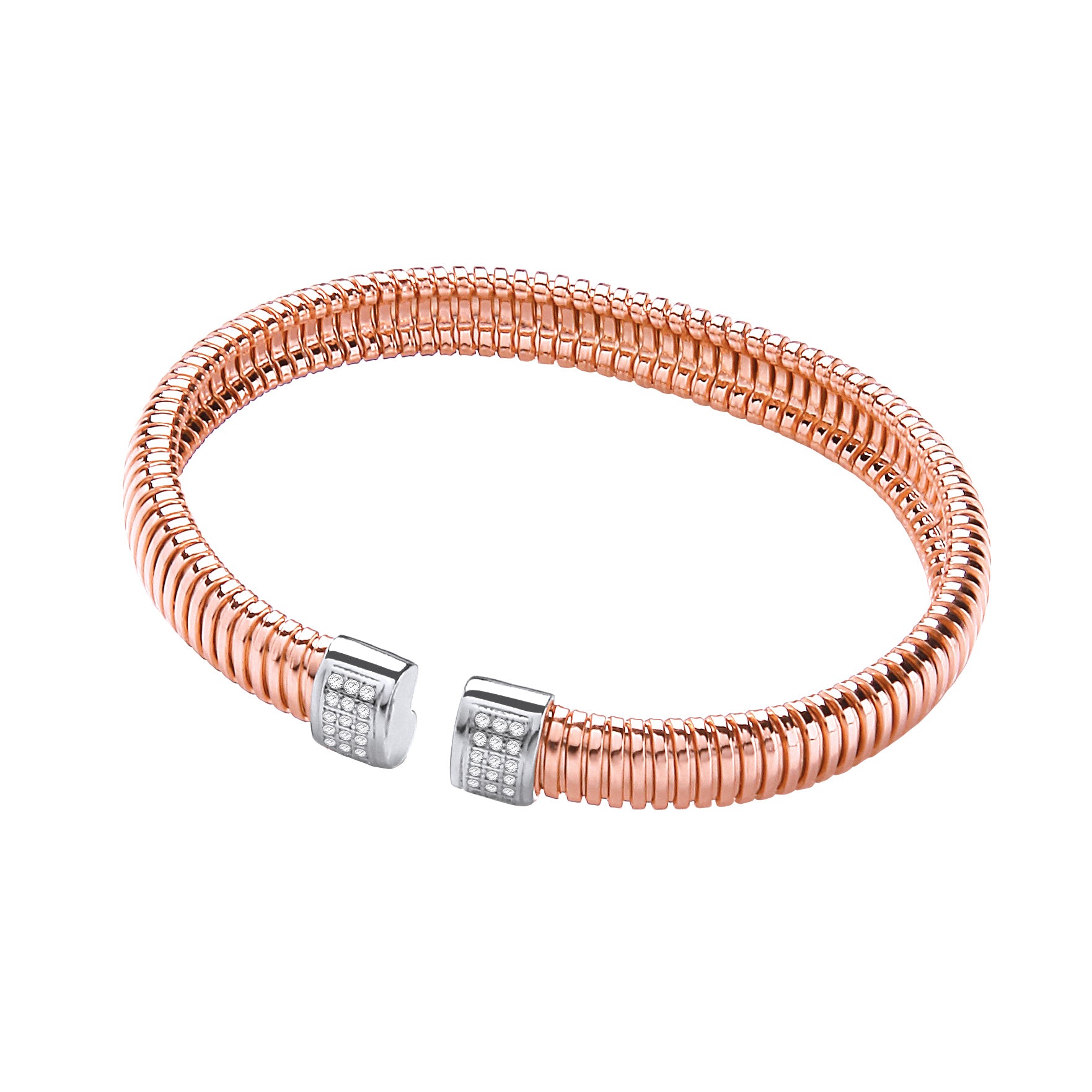 925 Sterling Silver Rose Coated Cz Torque Bangle J-Jaz