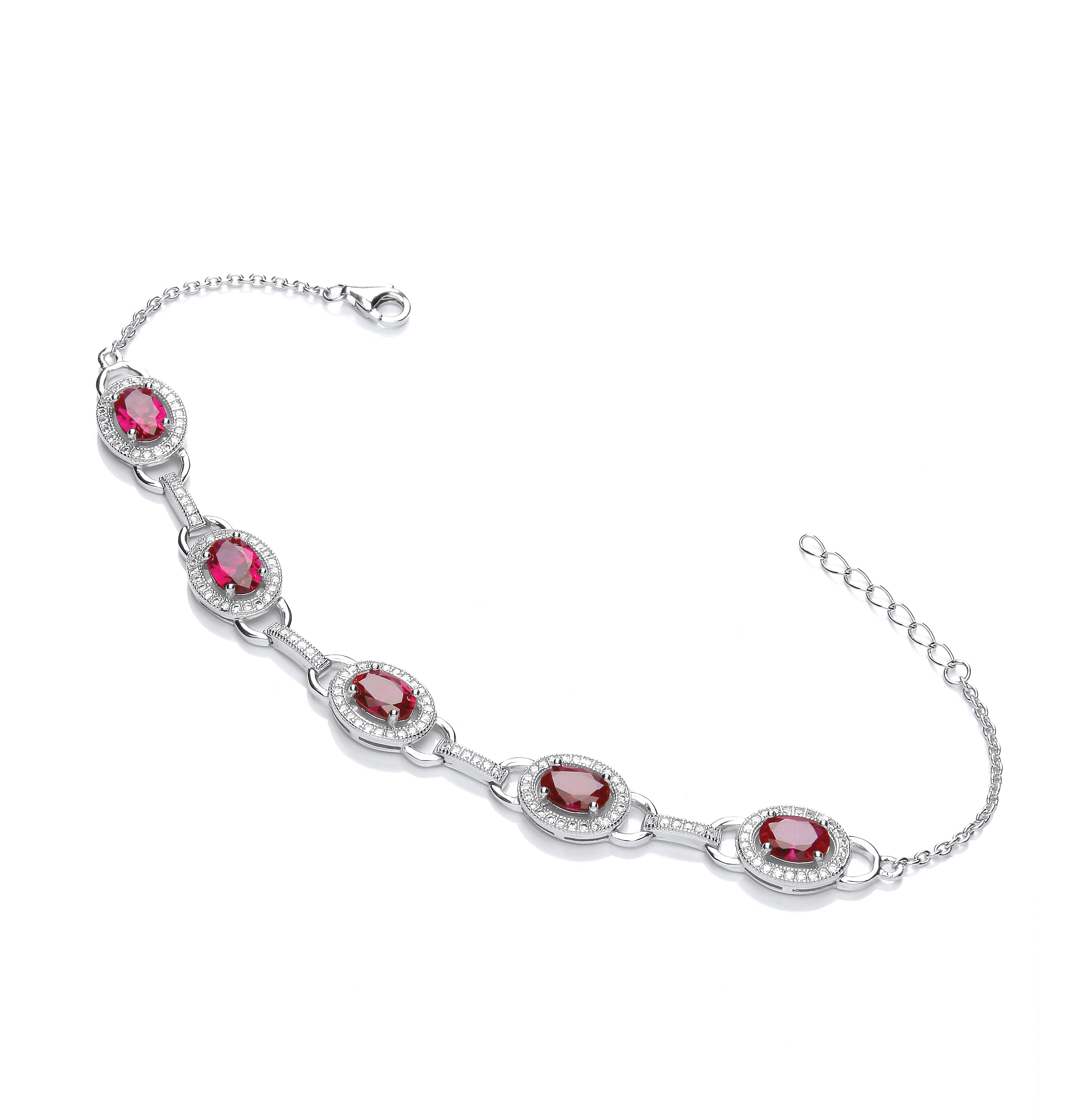 925 Sterling Silver Red & Clear CZ's Halo Style Ladies Bracelet J-Jaz