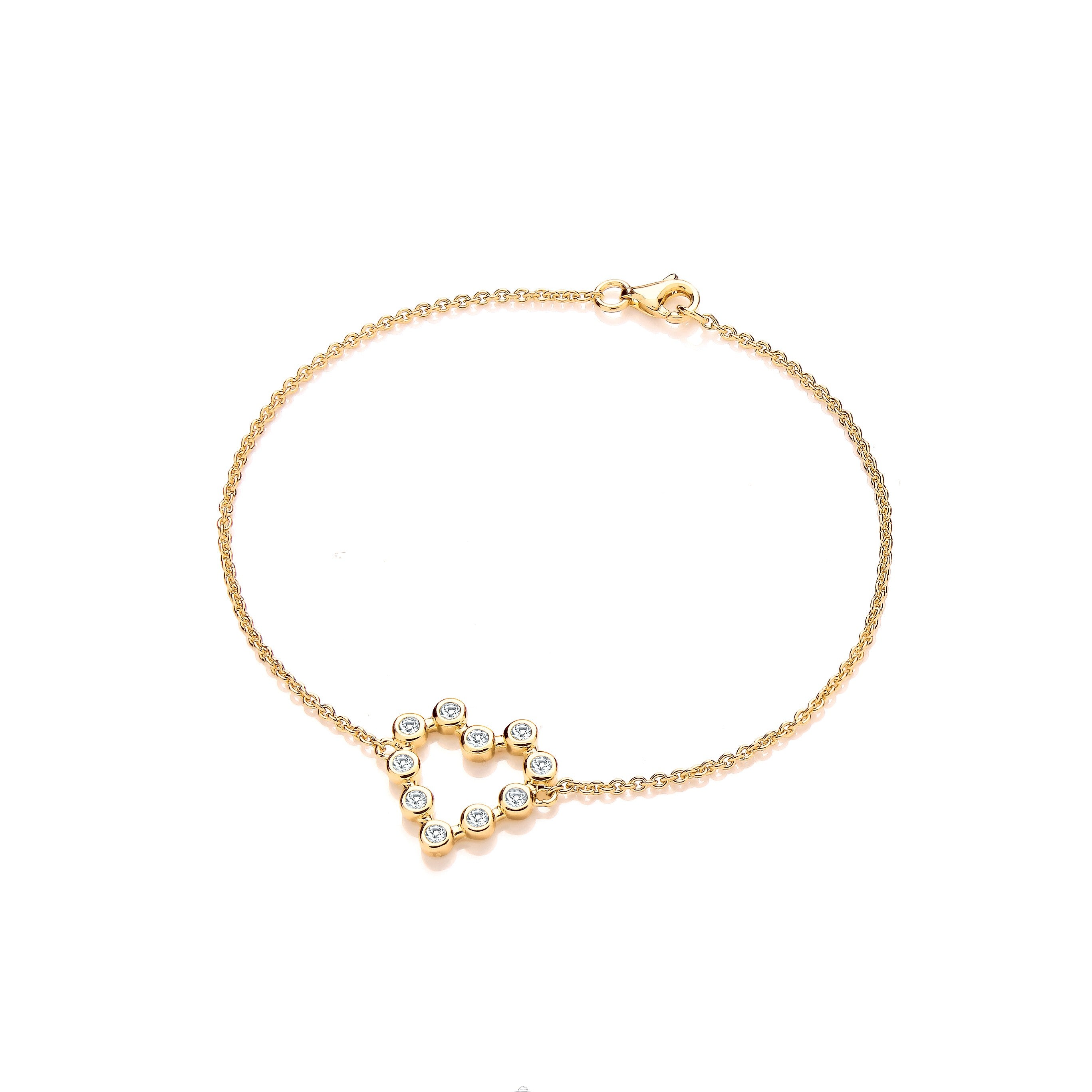 925 Sterling Silver Yellow Gold Plated Heart Rubover Cubic Zirconia Bracelet J-Jaz
